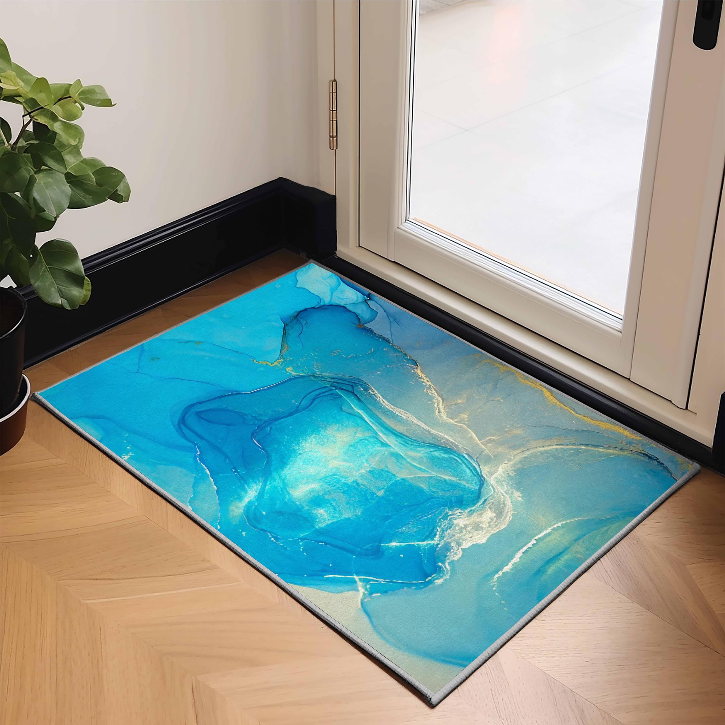 Tapis Marbre Bleu Canard Lavable en Machine Tapis Salon 120x200 Poil Court, Turquoise Tapis Descente de Lit Chambre Doux Tapis Sol Absorbant, Moquette Decoration Chambre Ado Adulte