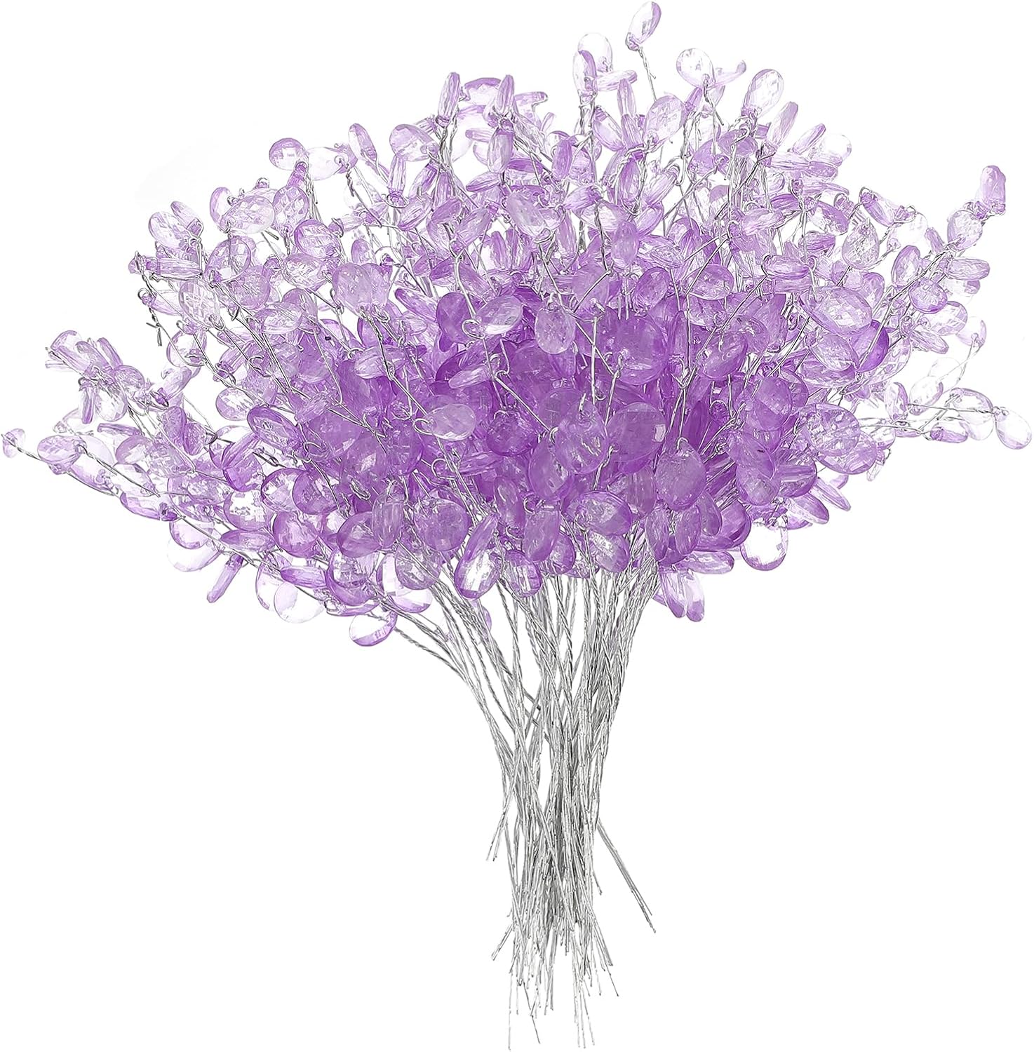 BESPORTBLE Acrylic Flowers 50Pcs Artificial Flower Beads Stems Acrylic Bead Drop Branches Wedding DIY Crafts Bride Cake Bouquets Decoration (Purple) Floral Spray