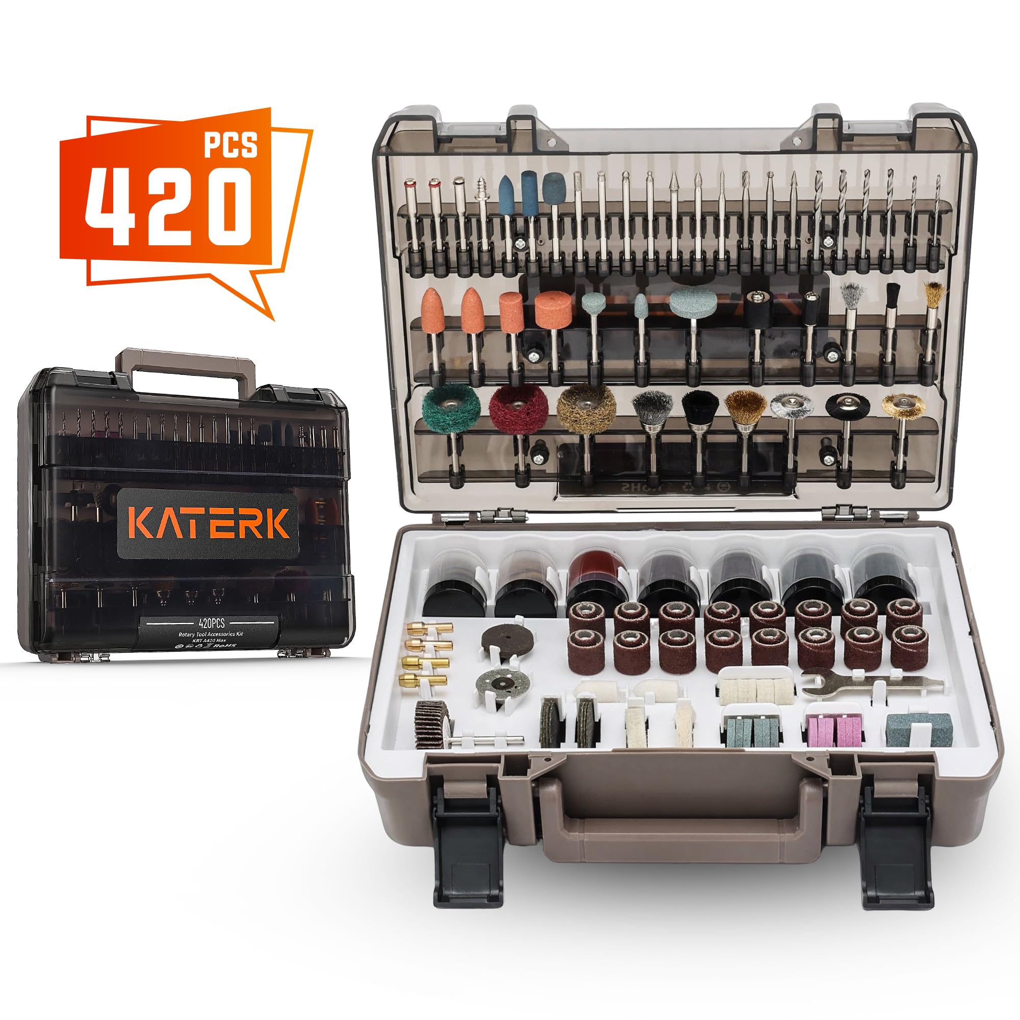 Katerk Kit D'accessoires pour Outils Rotatifs, 420 PiÈCes, embouts Universels de 1/8", pour la DÉCoupe, le Ponçage, le Polissage, la Sculpture, le Meulage, L'affûtage Et le Perçage