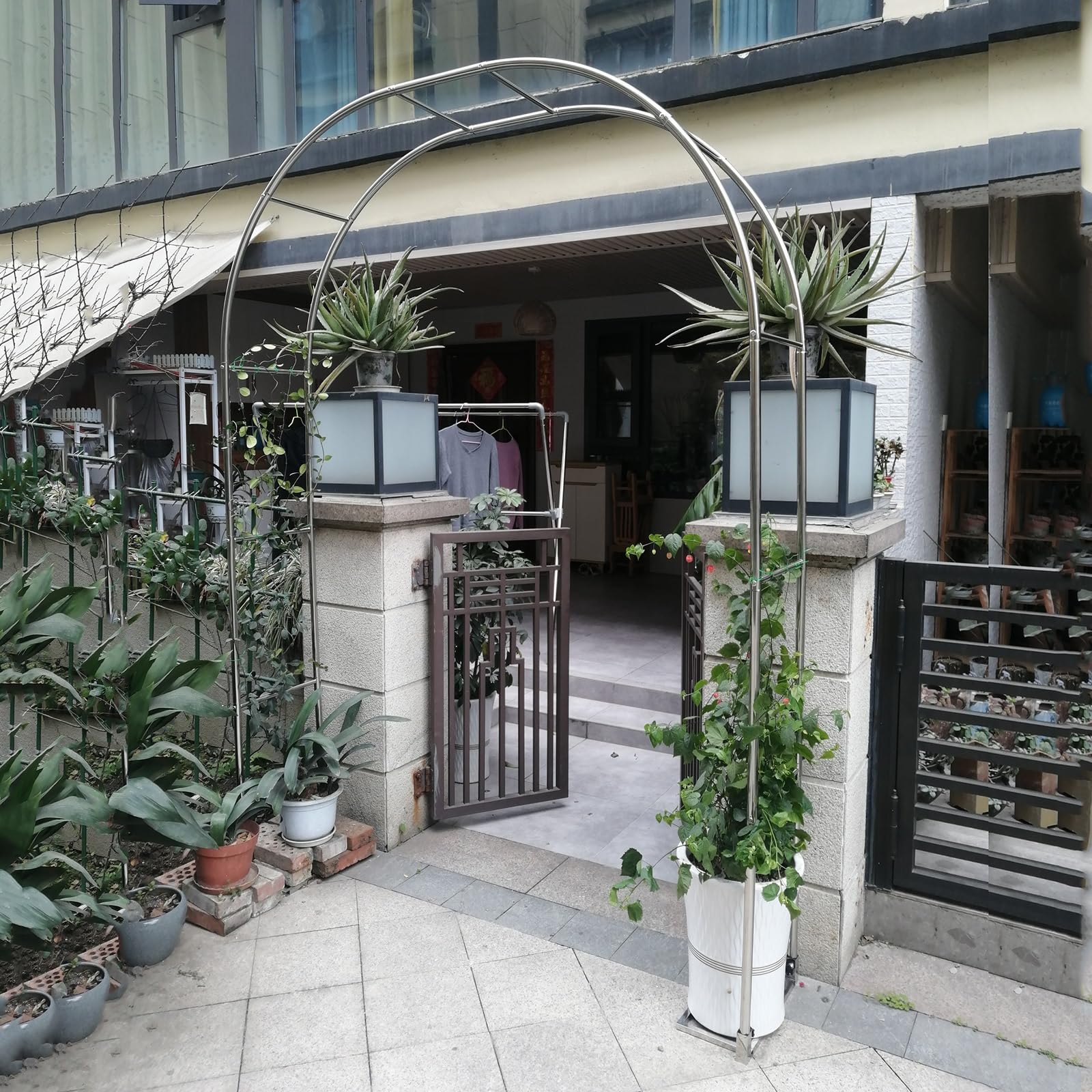 Torbogen Rankhilfe Für Kletterpflanzen, Rosenbogen Aus Metall, 19 Mm Verzinktes Stahlrohr, Wetterfeste Struktur, Rankgitter Gartenbogen Rankgestell Für Außen, Rasen, Terrasse, Hof(Color:White,Size:2.4