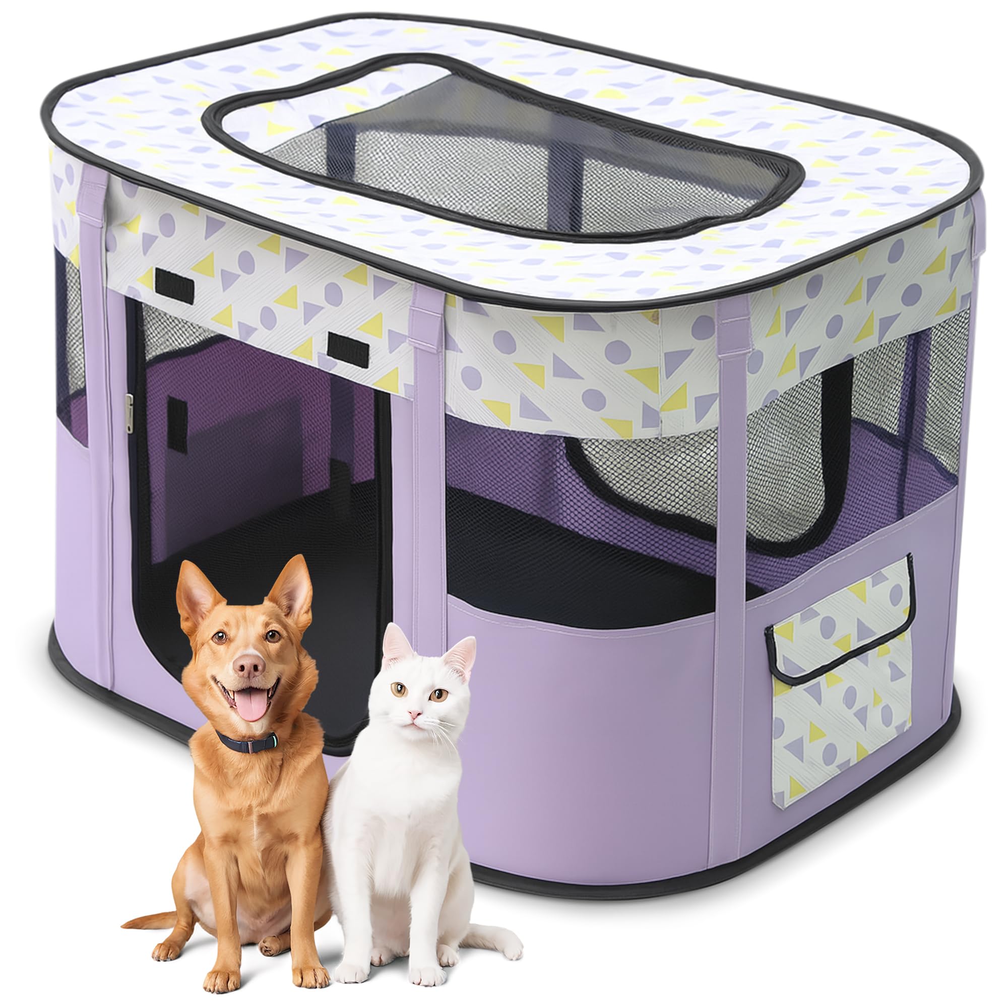 110 x 110 x 60 cm, opvouwbare puppybox, draagbare hondenbox voor woning, hondenhok opvouwbare box voor huisdieren, katten, konijnen en kleine dieren, zowel (beigegrijs