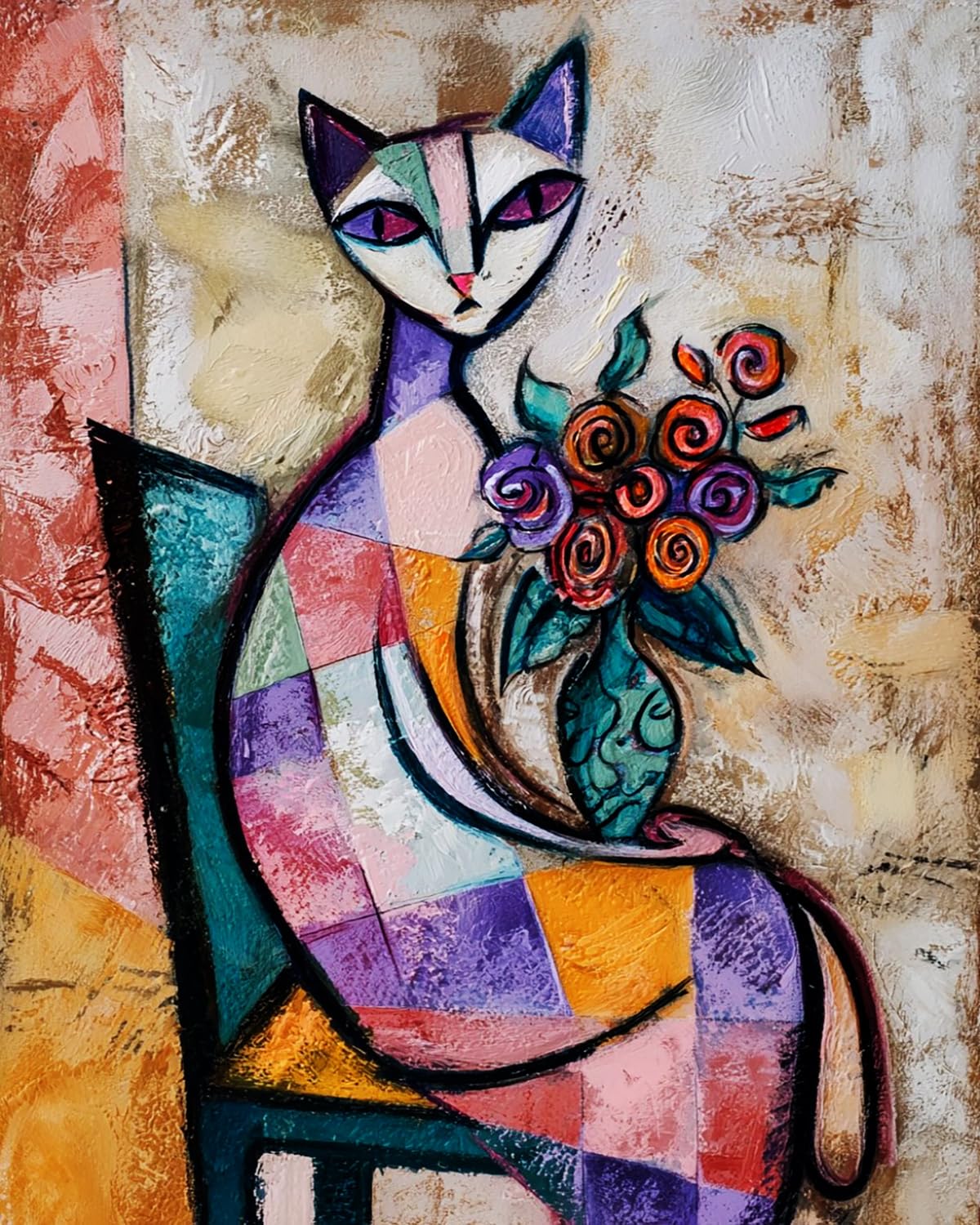 Liubaishi Multicolour Paint By Numbers For Adults, Cat With Flowers, 40X50 Cm Acrylic Canvas Painting Kit