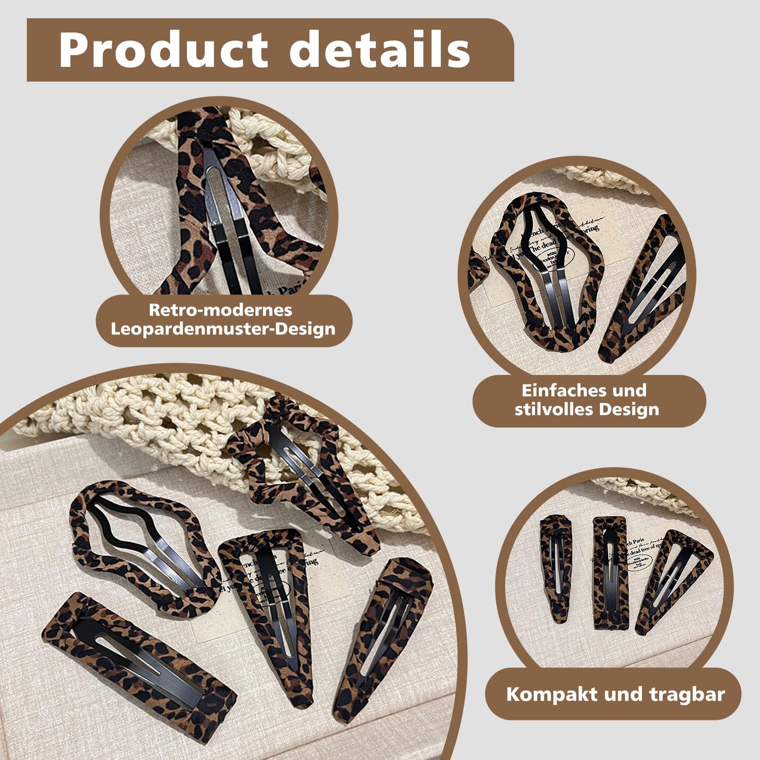 7 Pieces Leopard Print Silk Retro Elastic Ponytail Hair Bobbles Hair Accessories - Image 3