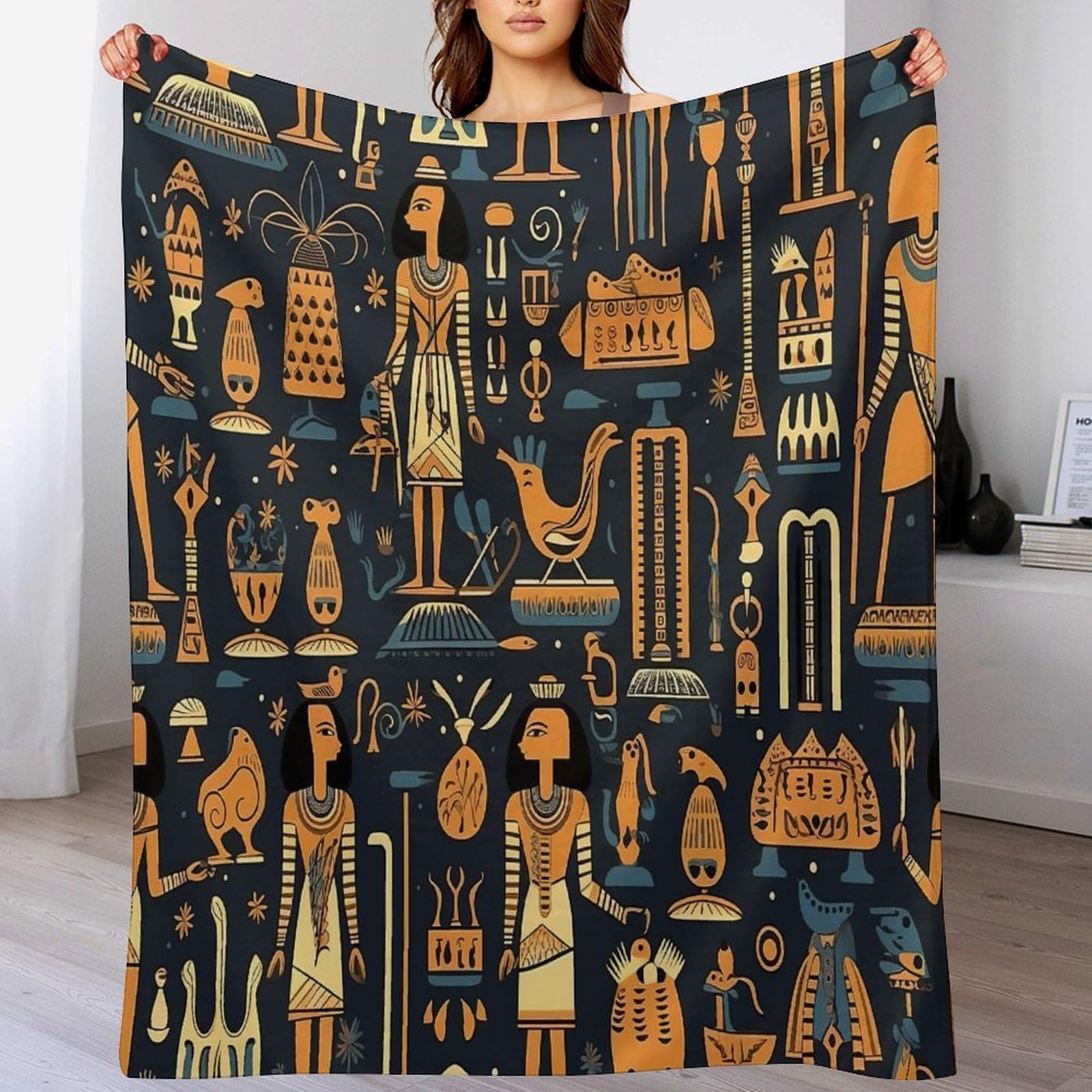 Couverture jeté flannel sculptures égyptiennes durable pour canapé