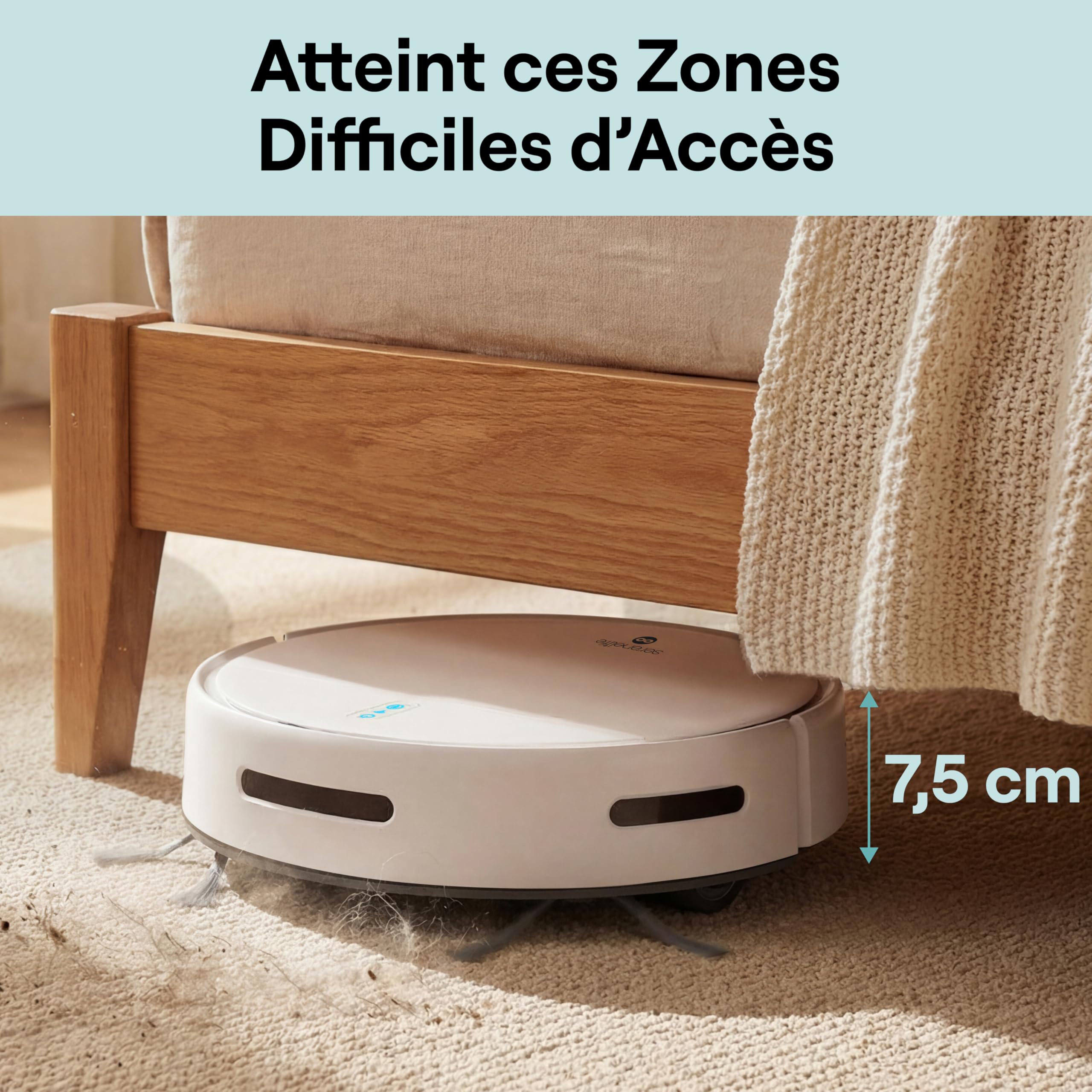 SereneLife Robot Aspirateur Laveur 3-in-1 – Auto-Recharge, Anti-Chute, Nettoyage Automatique, Robot Laveur pour Sols Durs, Tapis et Poils Animaux, 3 Modes, Blanc