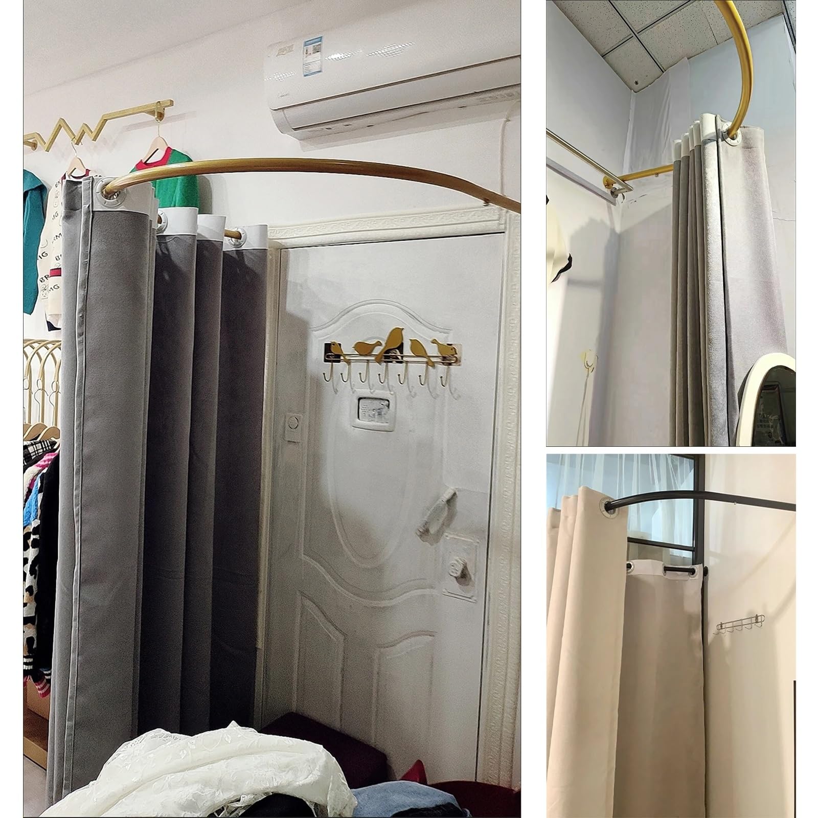 Riel divisor de habitación gris de 100 cm para vestidores en forma de U, elegante y funcional, espacio de cambio de oficina