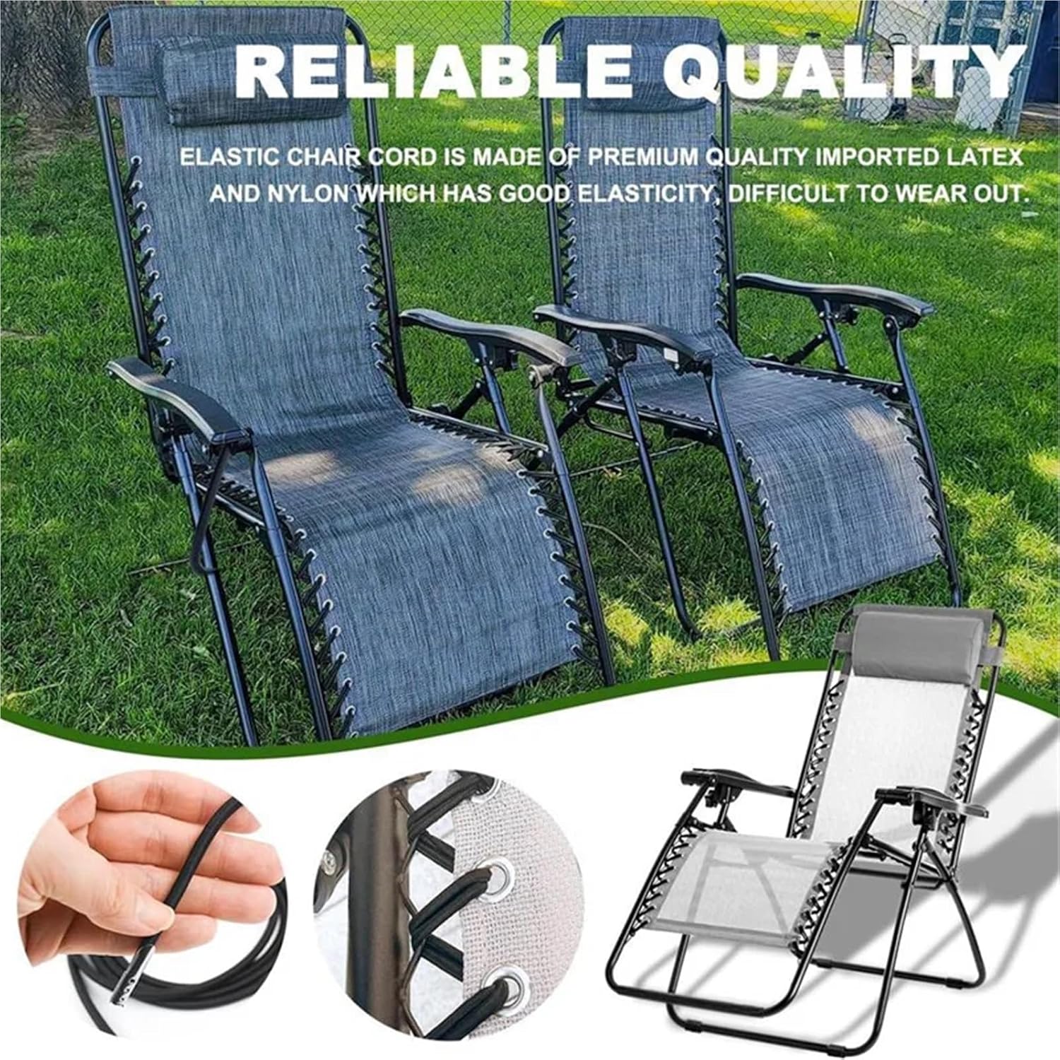 Bungee Cord Chair 12 Pcs Replacement Cord for Zero Chair A03F Outdoor Lounge Recliner Repair Cord