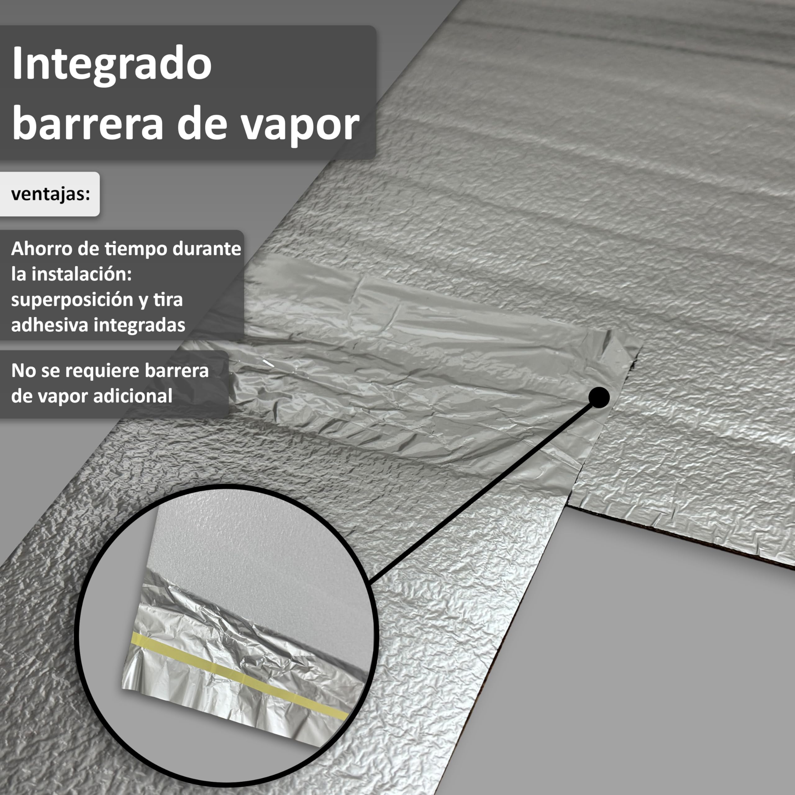 Aislamiento acústico uficell® ALU Plus Base de instalación de PE con barrera de vapor de aluminio Grosor: 3 mm Base perfecta para suelos laminados y de parqué (grosor 3 mm | 50 m²)