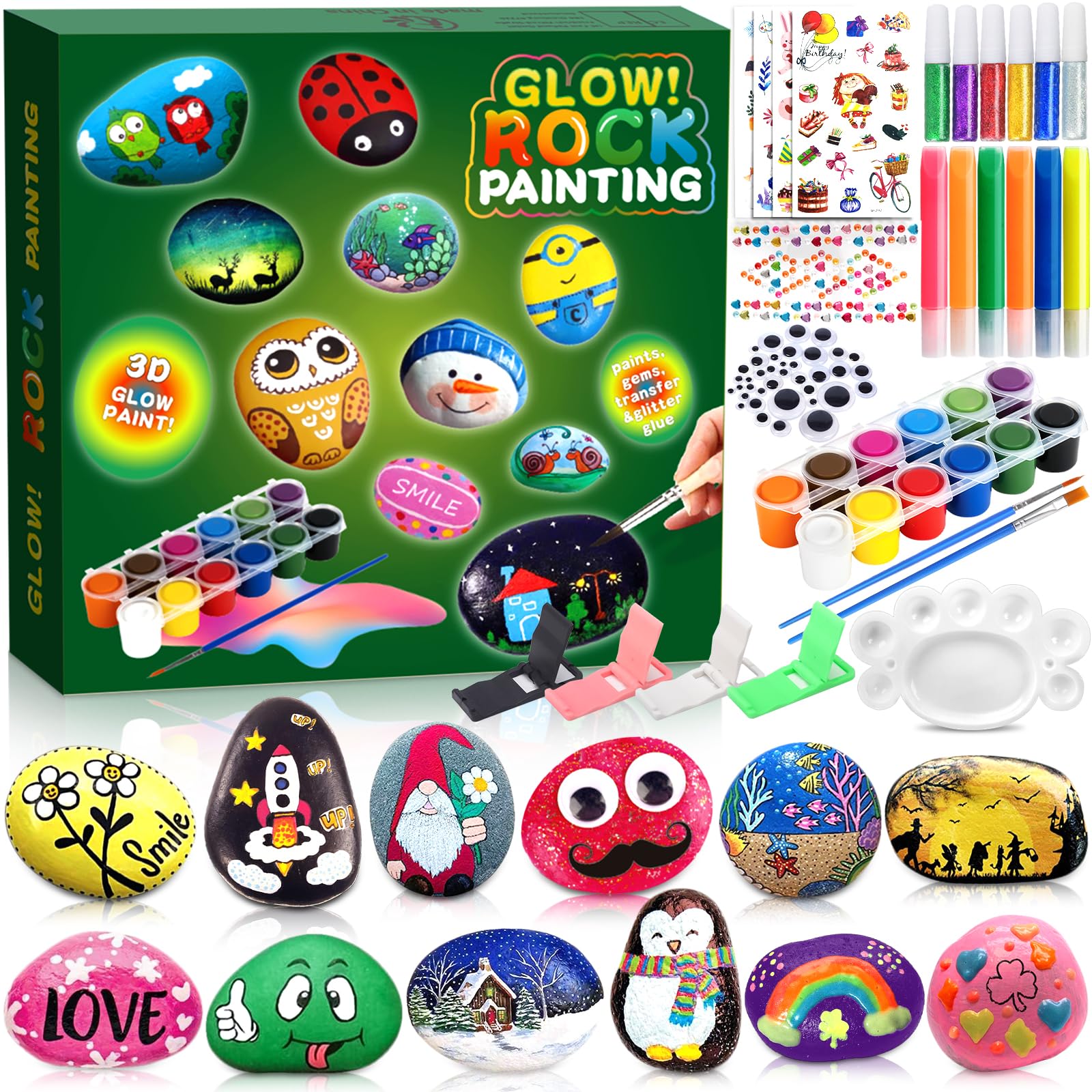BEYAOBN Piedras que brillan en la noche, juegos de manualidades, juego de manualidades, pintura de piedra creativa para niños, adultos, regalos, pintura