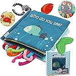 Fish Baby Books Toys, Touch and Feel Crinkle Cloth Books for Babies,Infant, Baby Toys 0-6-12 18 Months, Learning Education Soft Sensory Mirror Toy, Shower Gifts Christmas for Baby Boys Girls-Gift Box
