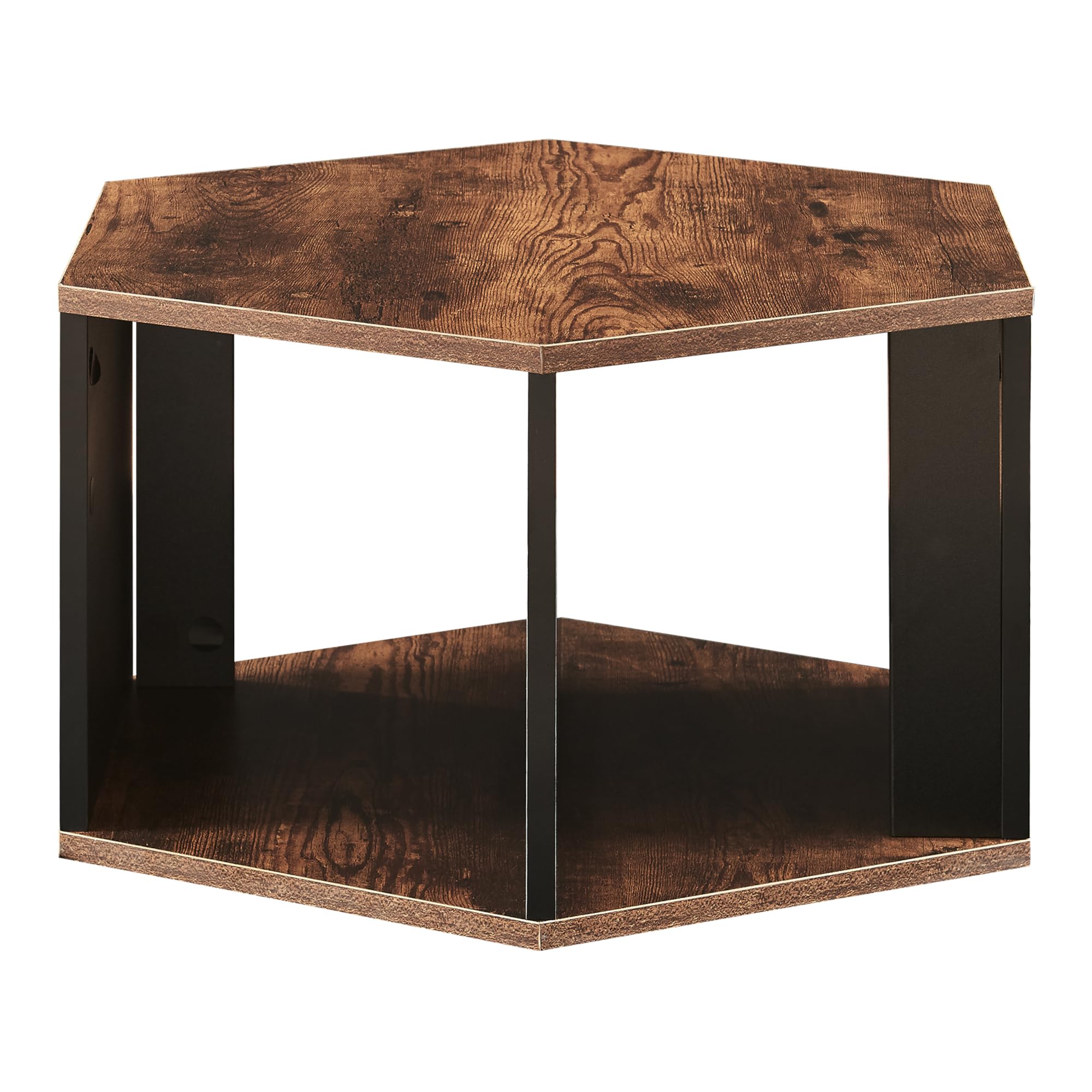 [en.casa] Set de 2 Mesas de Centro Molde Conjunto de Mesas Hexagonales de Posición Horizontal y Vertical con Compartimentos para Salón Oficina Aglomerado - Negro/Efecto Nogal