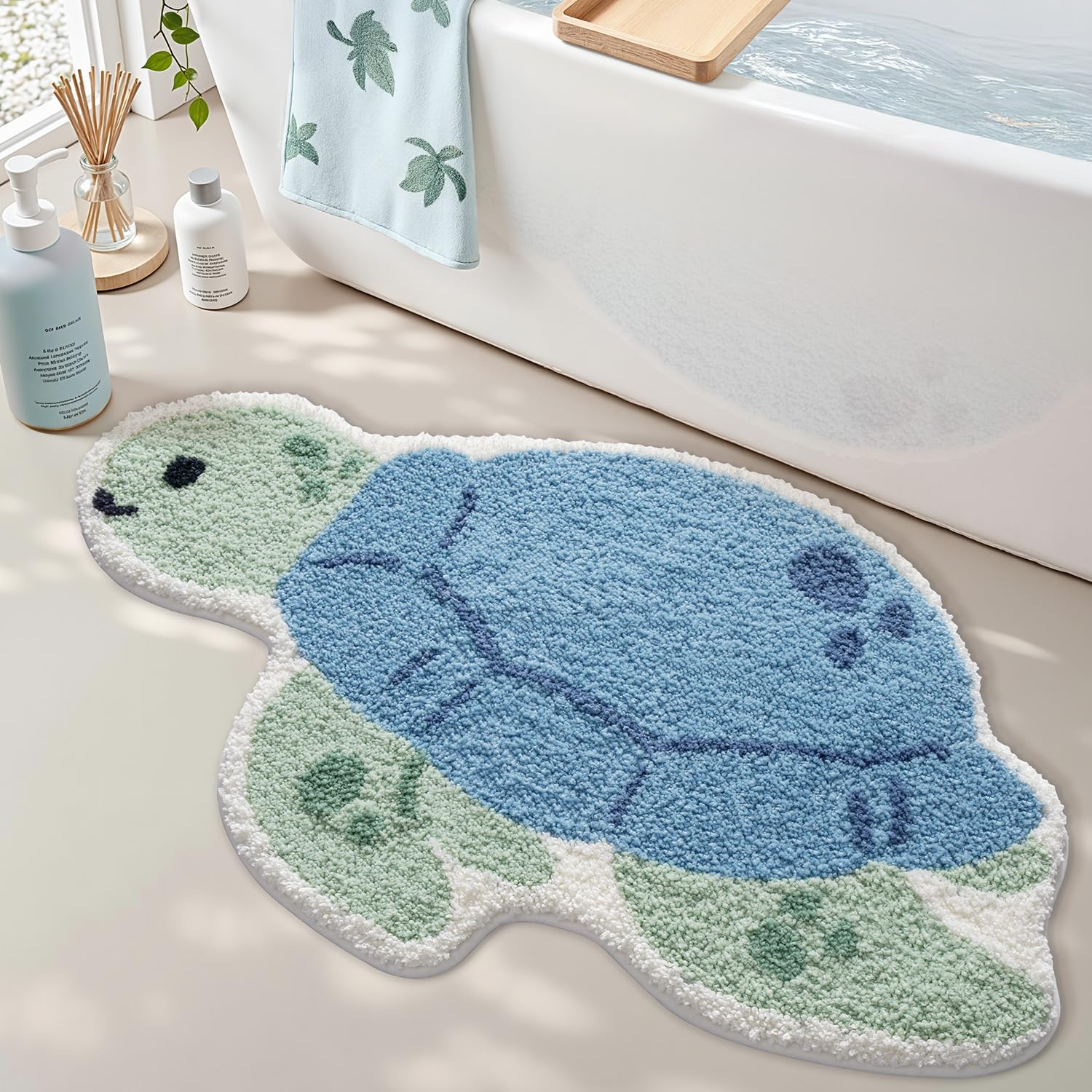 LUMI Cute Animal Bathroom Rugs, Plush Absorbent Bath Mats for Bathroom, Non-Slip Backing Washable Bath Mat, Ideal for Shower Sink Bathtub Room Decor, 20"x33", Blue Sea Turtle