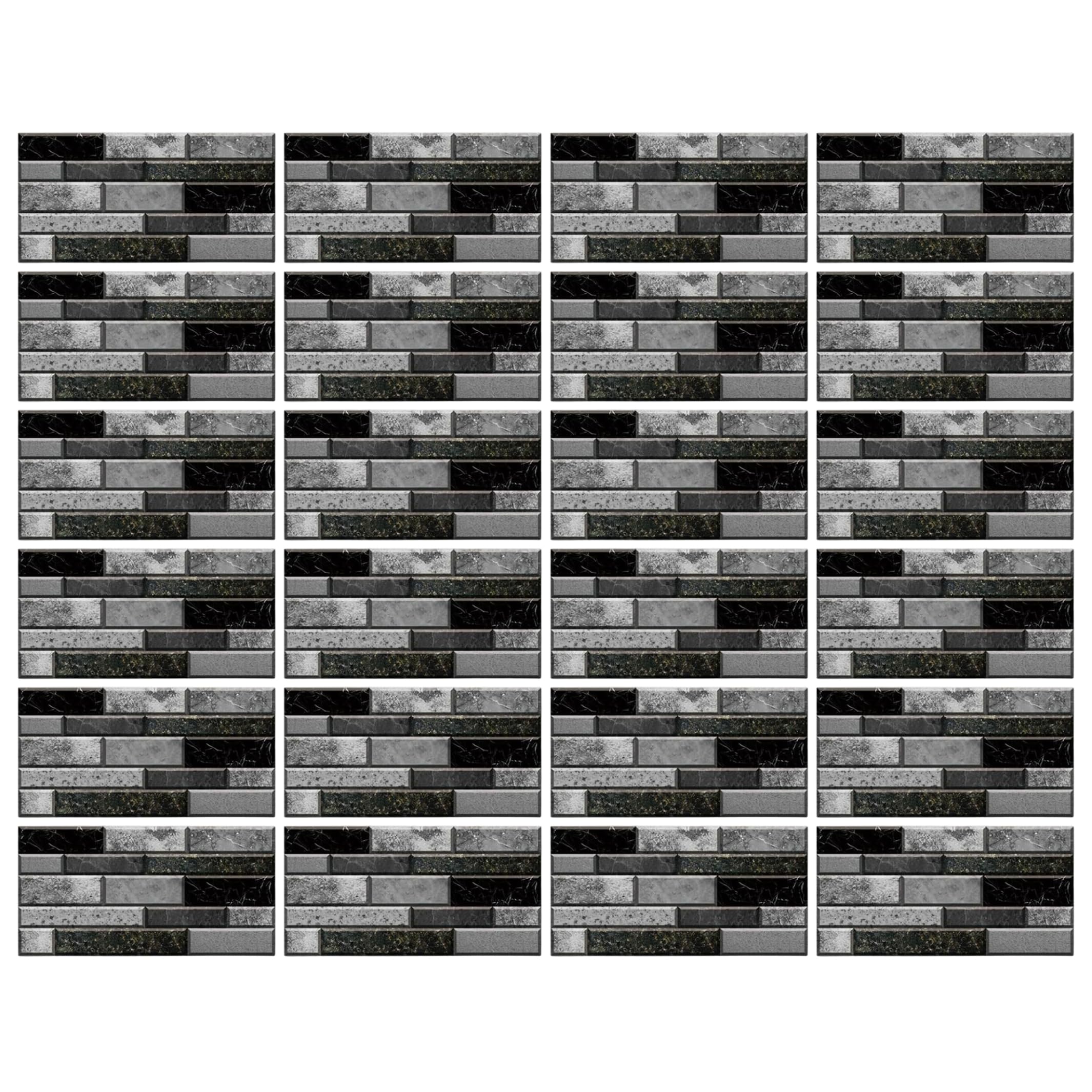 Tsawntd Tile Stickers, 24pcs Kitchen Peel And Stick Backsplash, Waterproof Backsplash Tile, Vintage Black Gray 3d Visual Stickers, 5.91×11.81inch