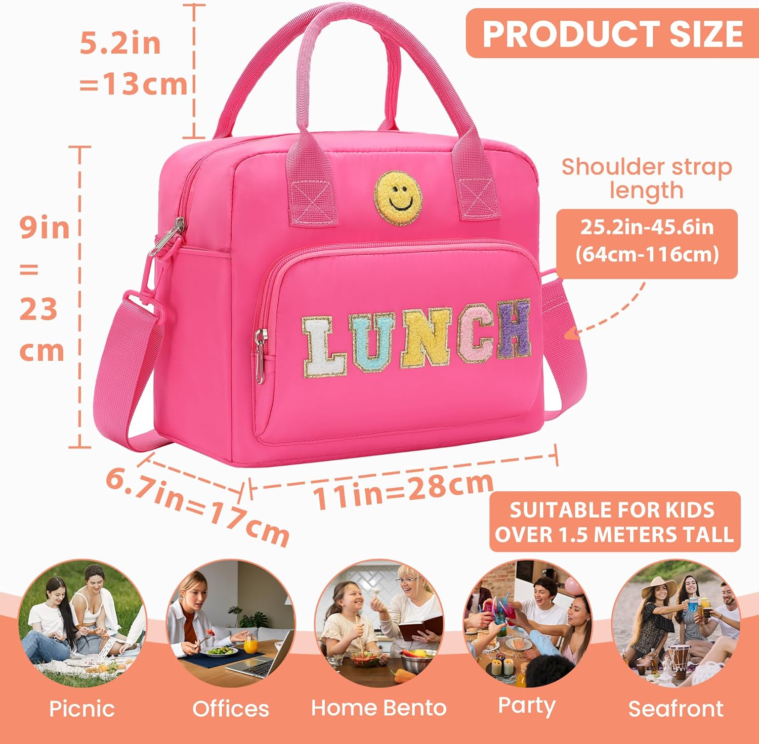 RLGPBON Insulated Lunch Bag Teen Girls, Preppy Lunch Box Large Insulated Lunch Bag Reusable Lunch Tote Bag, Preppy LunchBag for Girls School Travel Picnic - Image 2