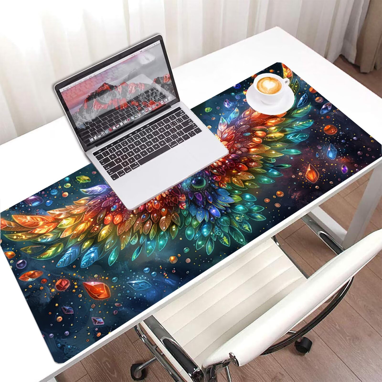 Kolorowa podkładka pod mysz XXL 1000x400, podkładka pod mysz feniks wodoodporna podkładka pod mysz na biurko, podkładka pod mysz z antypoślizgową podstawą, pod ręką szyte krawędzie, akcesoria do gier