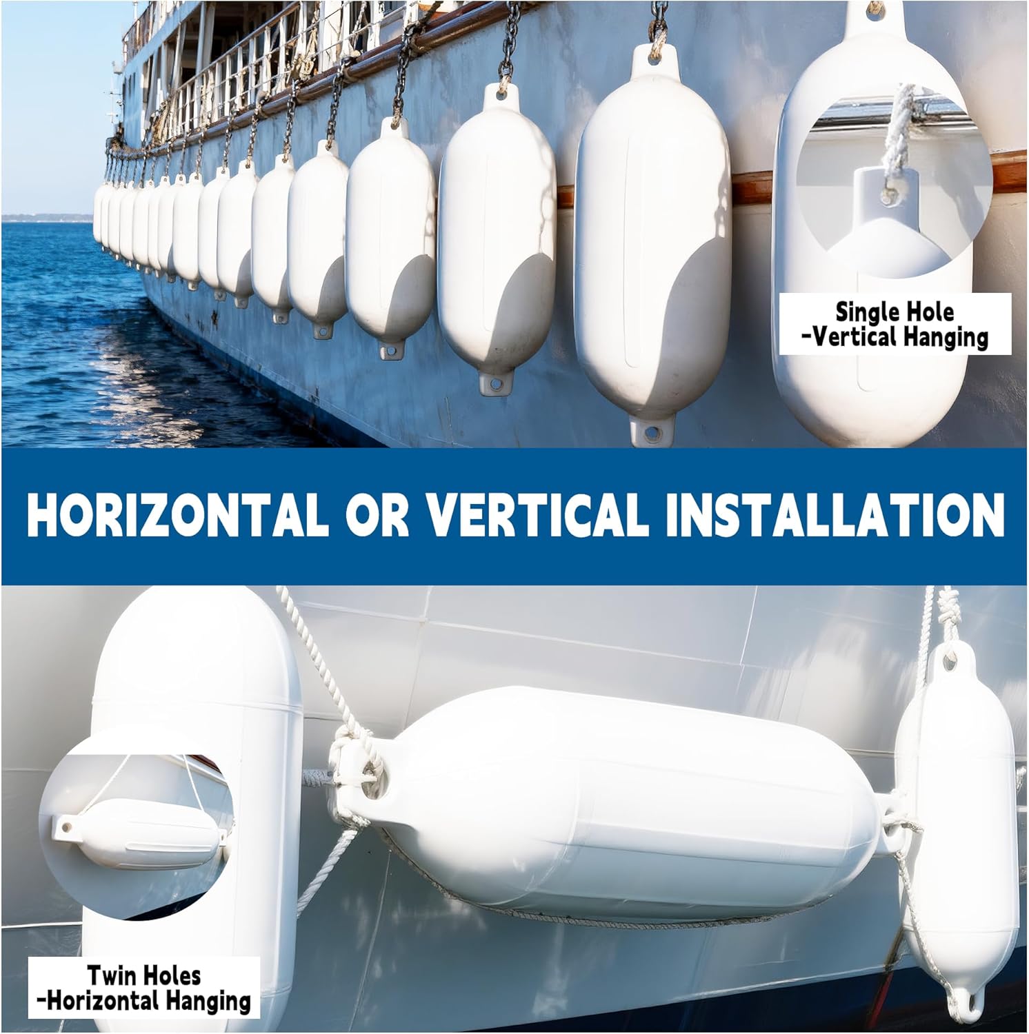 Boat Fenders Inflatable Ribbed Marine Boat Fender with Fender Lines 6.5ft Needles and Pump for Twin Eyes Boat Fender Bumpers for Docking Fenders Use to Yacht Pontoon