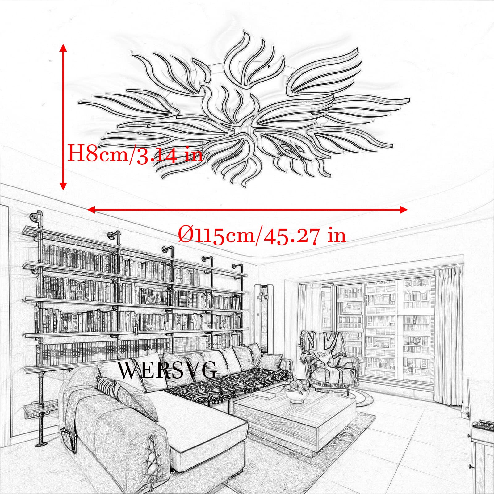 Nowoczesna lampa sufitowa LED Kreatywna czarna 15-płomienna lampa sufitowa Ściemnialna 3500K-6500K Z pilotem, Do salonu Sypialnia Kuchnia Jadalnia Lampa do przedpokoju Ø115cm, 145W