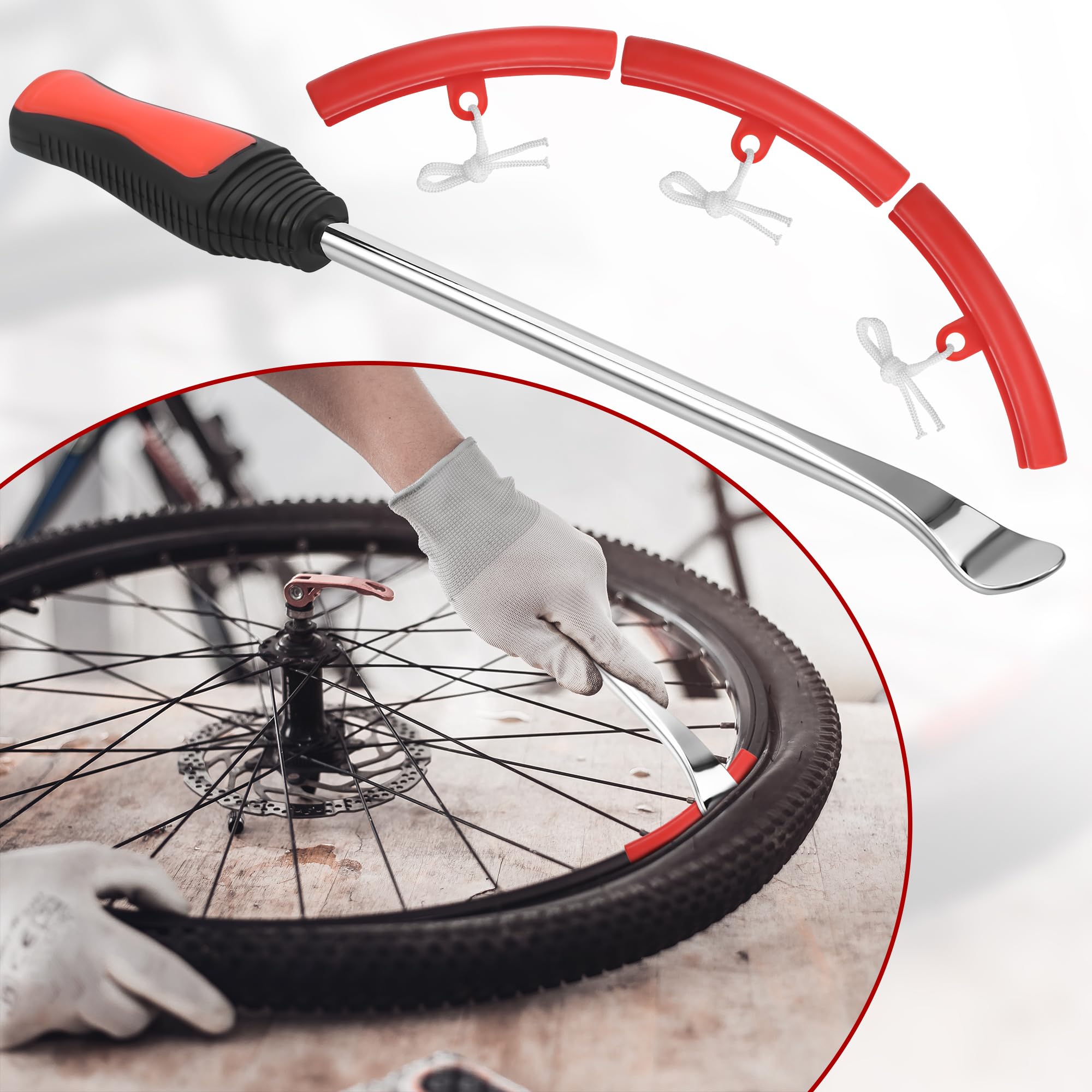 Kit Démonte-Pneu Moto 31 Pièces - Leviers, Protège-Jantes, Valves, Pour Scooter, Vélo, Voiturette - 6