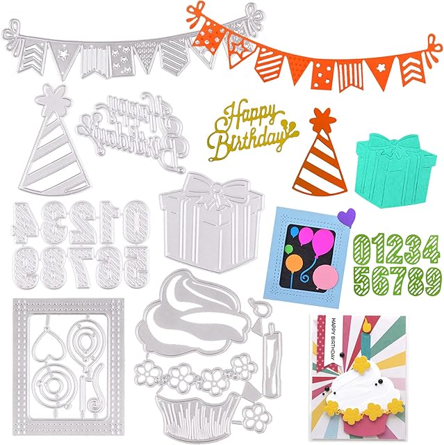 7 Sets of Happy Birthday Cutting Dies Card Making Cutting Stencils Metal Embossing Stencil Punching Templates for Scrapbooking Photo Album Paper Greeting Card DIY Art Craft Gift Decorations