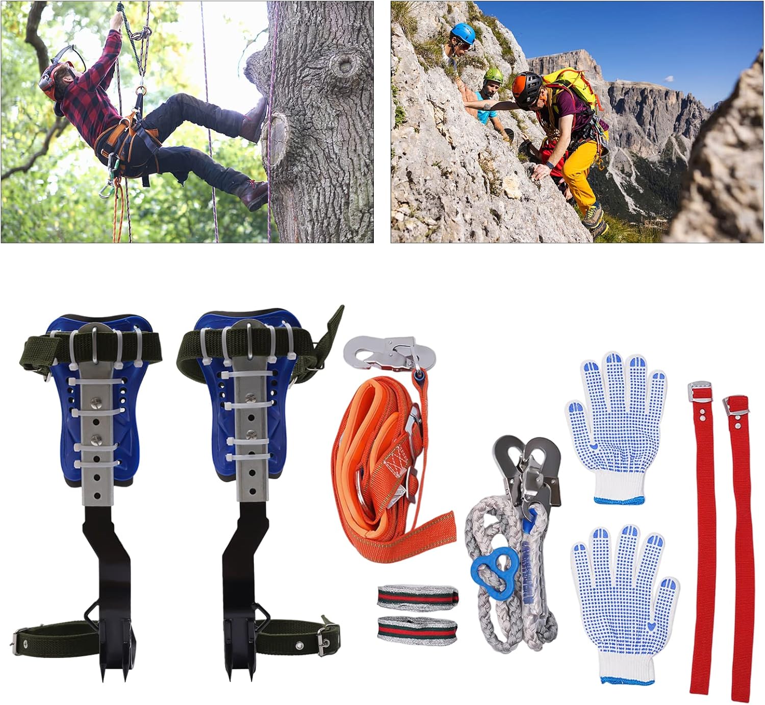 Tree Climbing Spikes Set - Upgraded Gear with Steel Forging, Adjustable Climbing Belt Rope Kit for Climbing, Picking Fruit, Indoor and Outdoor Sports