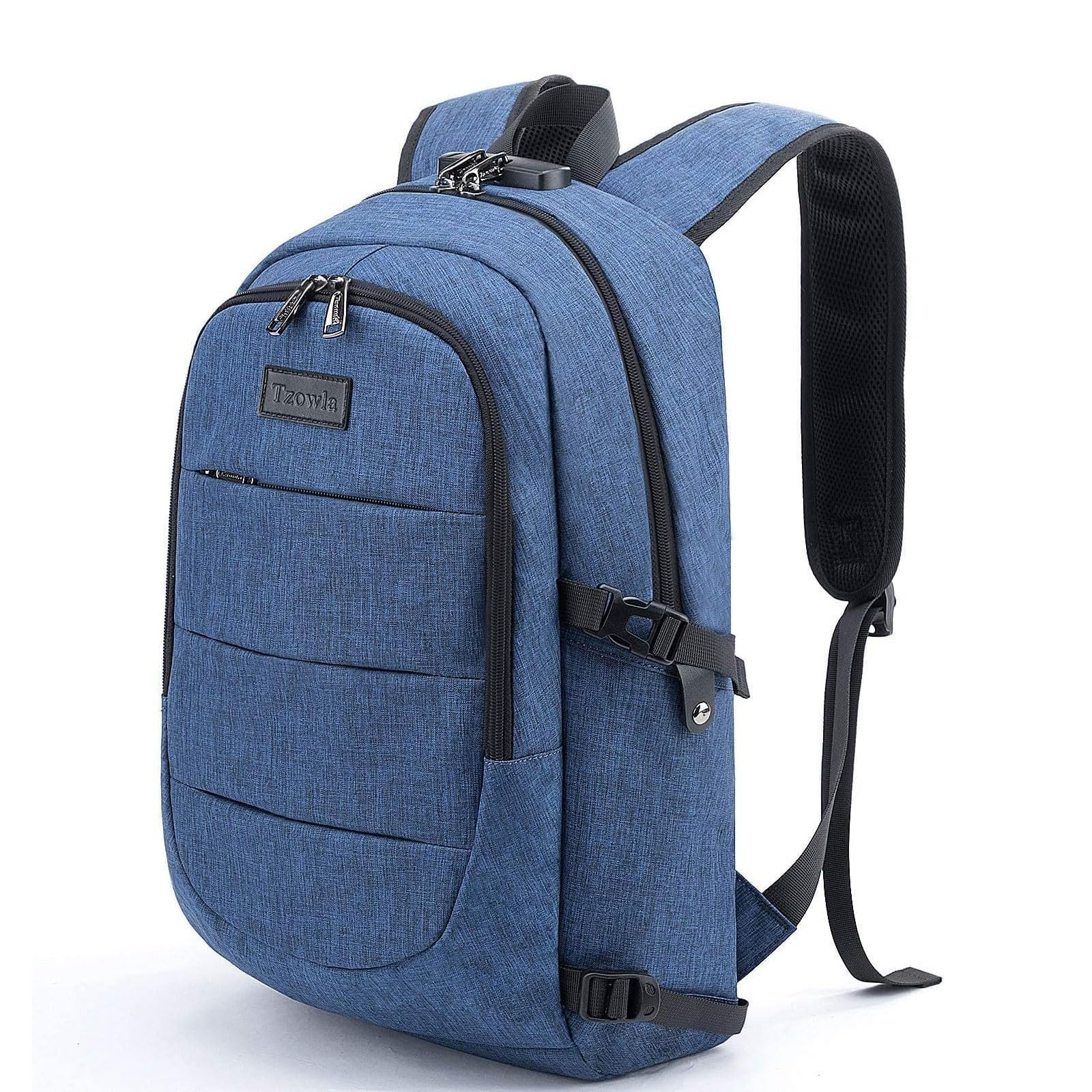 Tzowla Zaino Porta PC Universitari Uomo e Donna,Zaino da Viaggio Impermeabile Antifurto di Ricarica USB e Serratura per Notebook/Computer da 15,6-17,3 Pollici