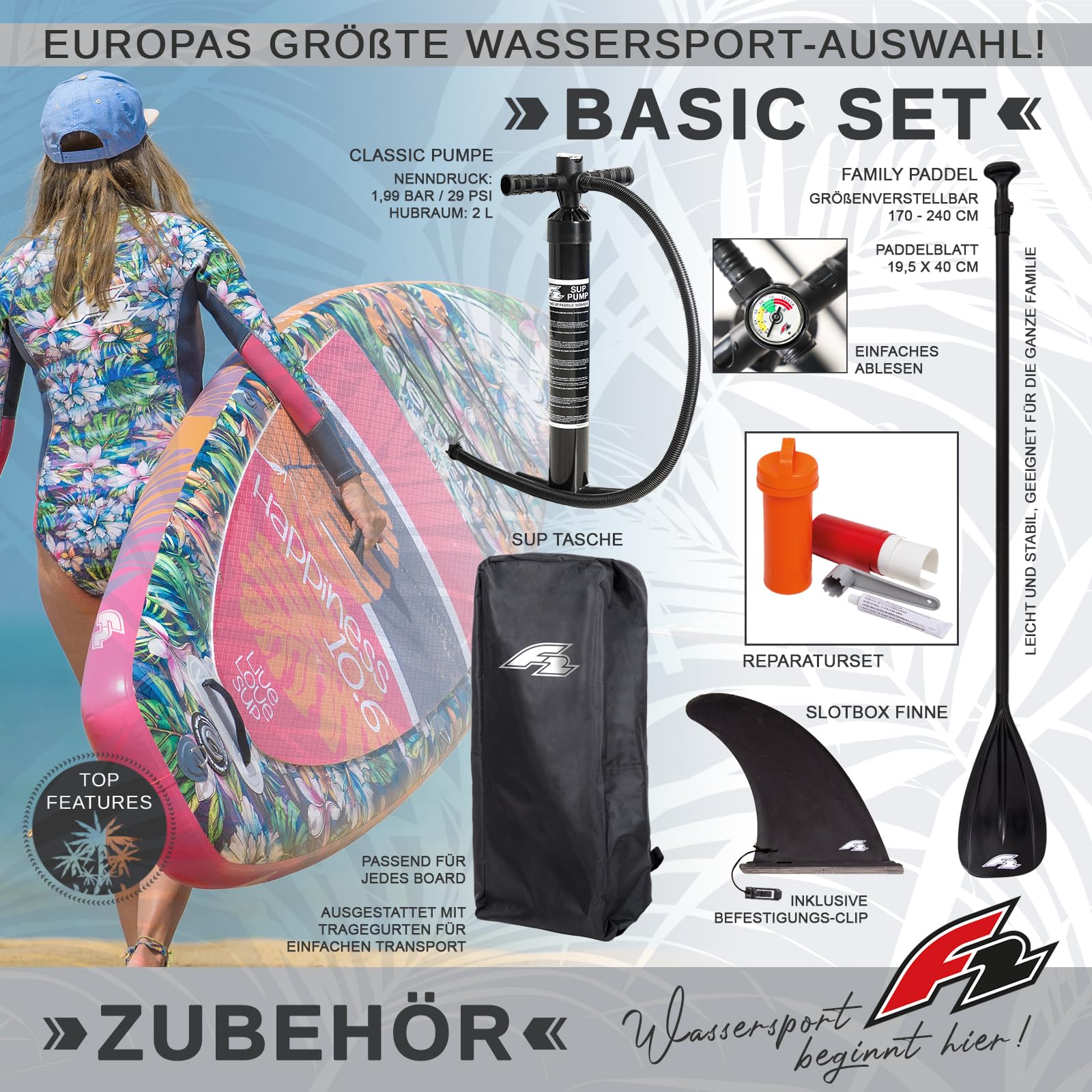 F2 SUP Stand Up Paddle Board Lotus Damen - Größe/Farbe/Zubehör wählbar