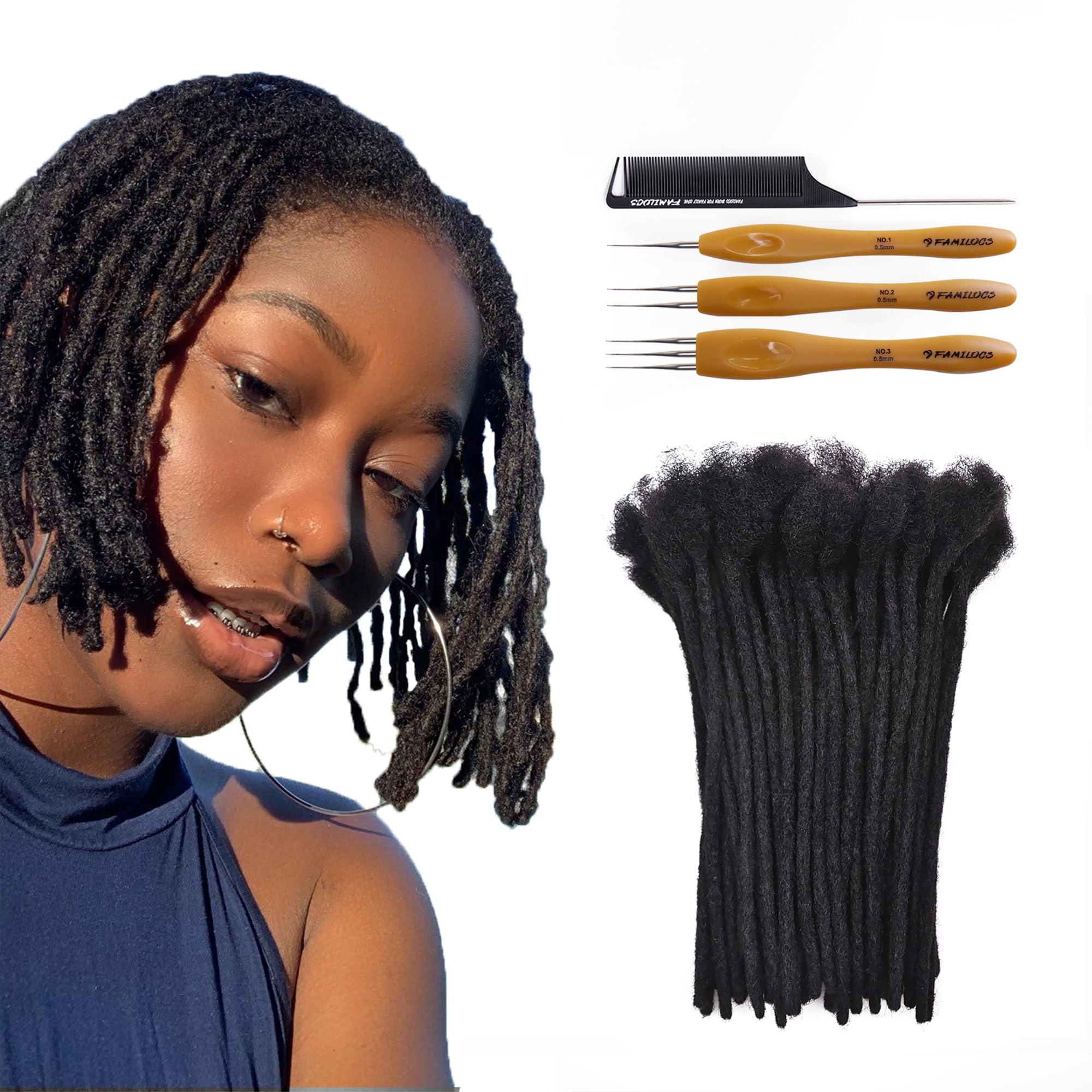 FAMILOCS 100％ Human Hair Loc Extensions 6 Inch 0.6cm Width 30 Strands Full Hand-made Permanent Dreadlock Extensions for Women/Men Can Be Dyed and