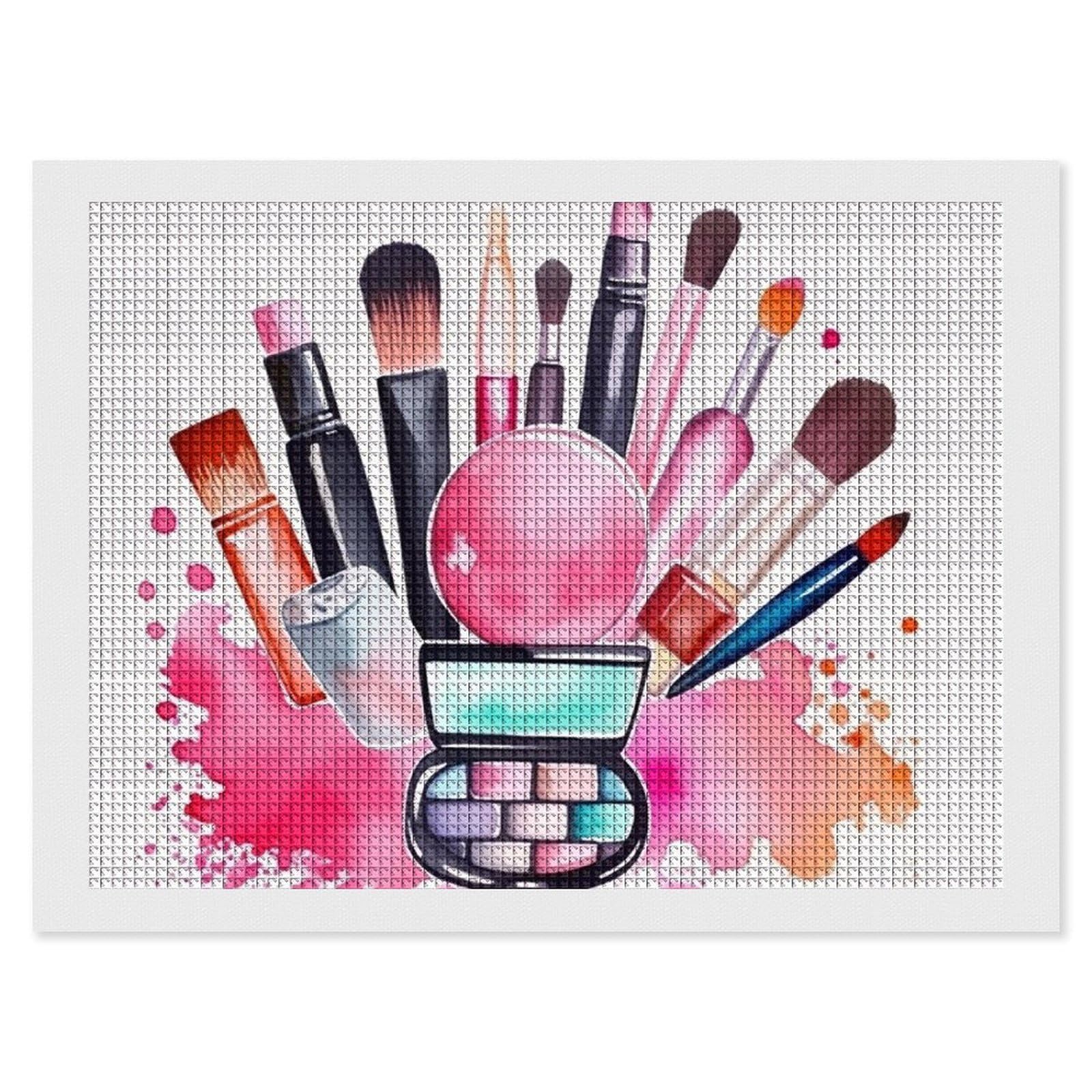 Watercolor Cosmetic Diamond Art Kits for Adults, DIY 5D Diamonds Painting Kits for Beginner, Round Full Drill Diamond Dots Painting, 12"x16" Diamonds Pictures Gem Art and Crafts Wall Decor