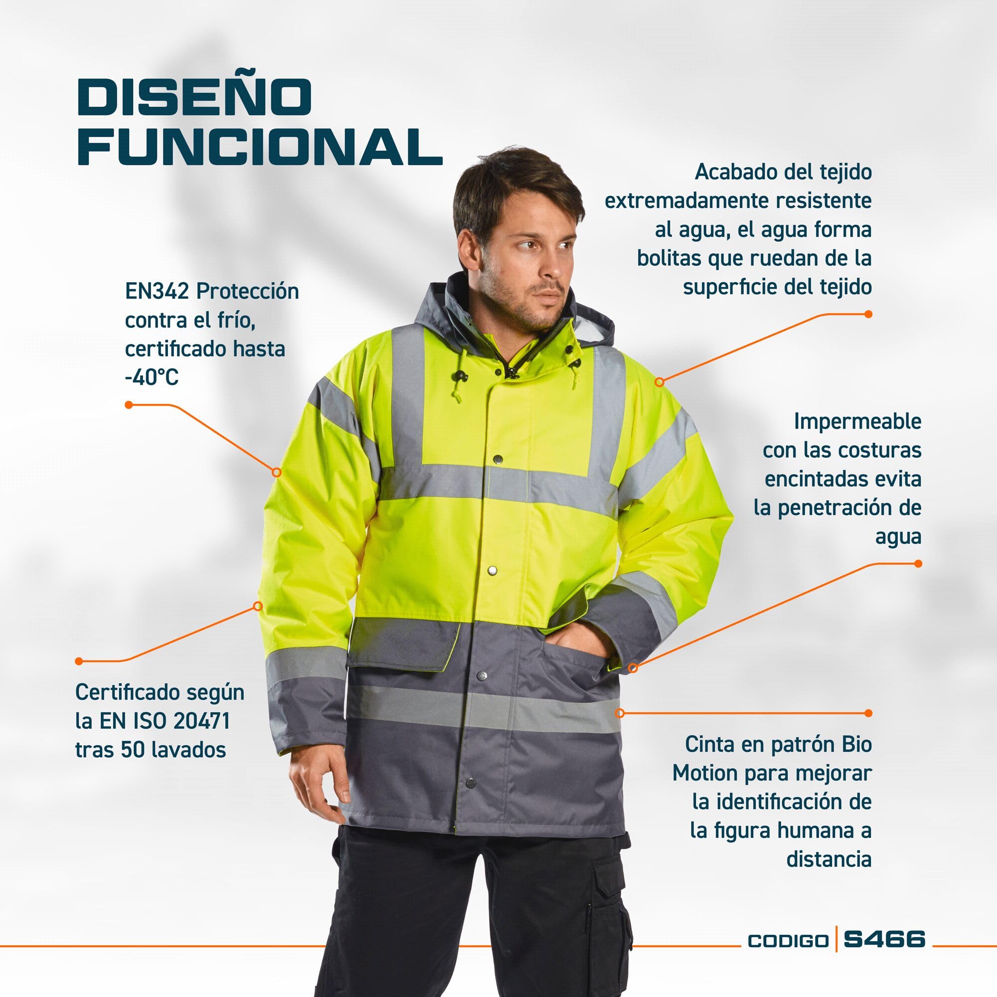 Portwest S466 Men's Waterproof Hi Vis Traffic Jacket - Reflective Safety Coat Yellow/Black, X-Small