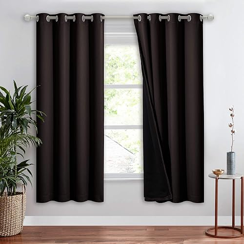 NICETOWN - Cortina aislante térmica, 100% opaca, reduce el ruido, paño deslizante con forro negro, bloqueo total de luz, cortina para puerta de patio