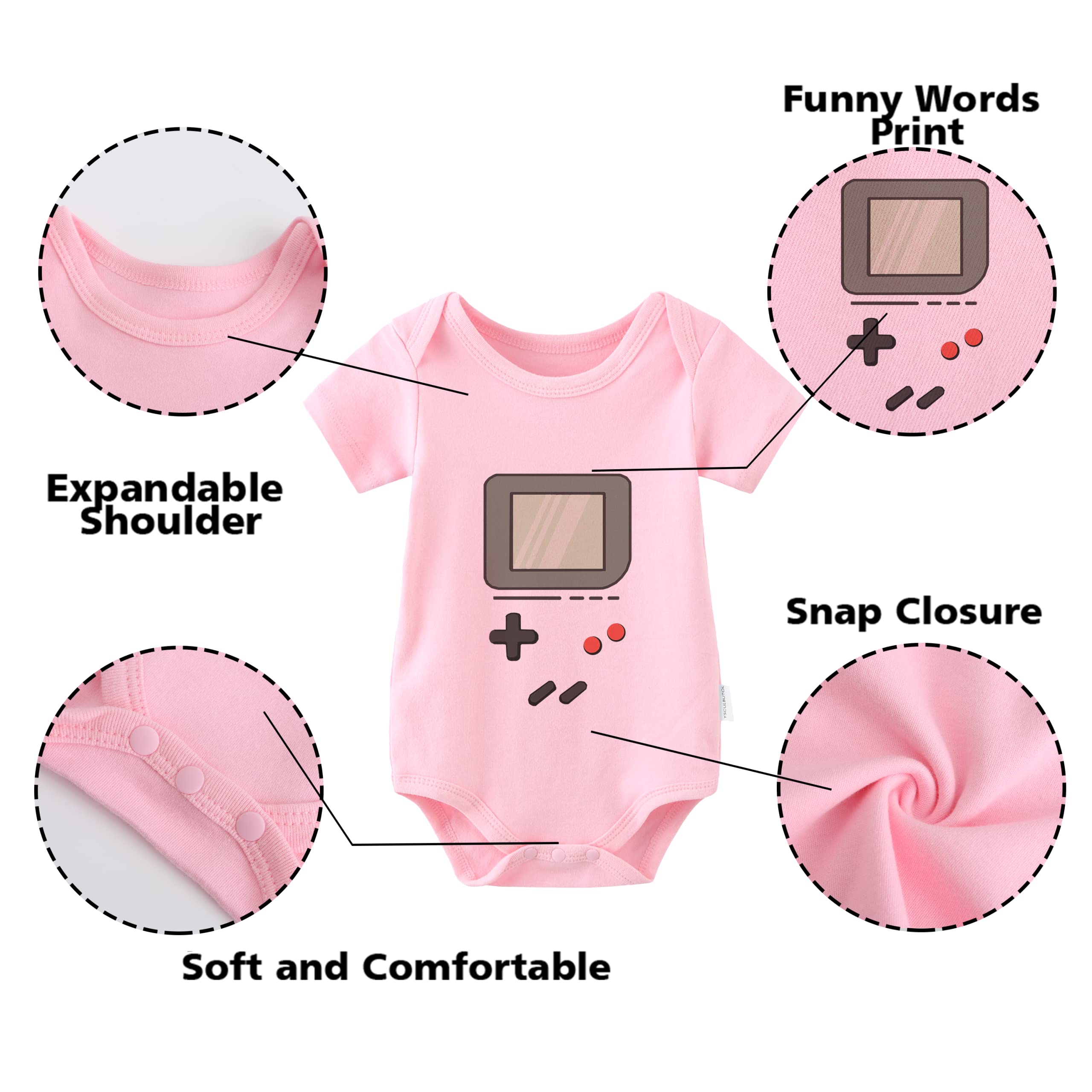 culbutomind Baby Twins Bodysuit Game Player Newborn Baby Unisex Romper Infant Outfits Jumpsuit With Bibs Set(Pink 7-9M) - Image 3