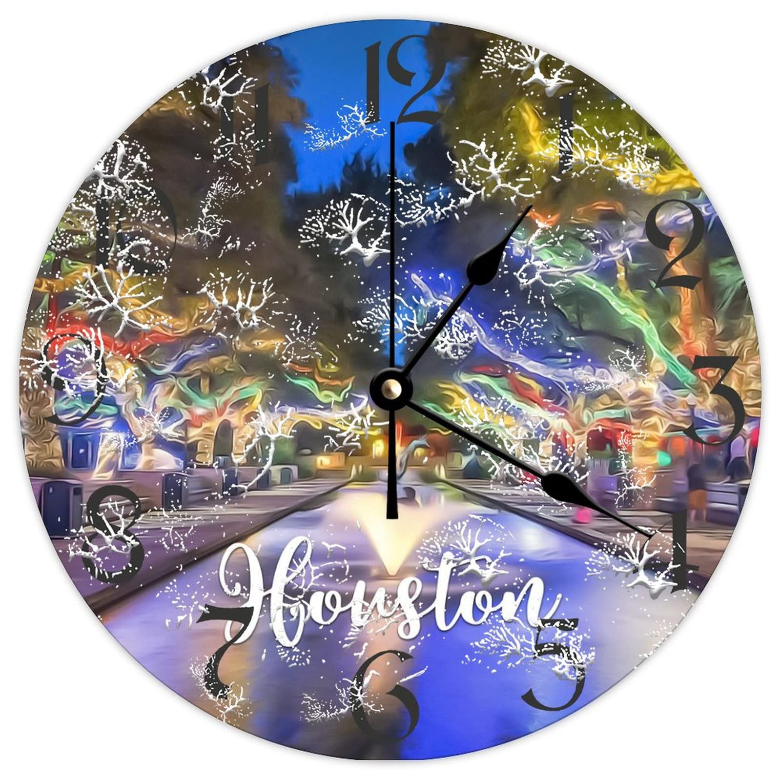 Horloge ronde en bois Houston City a piles style vintage retro 38cm