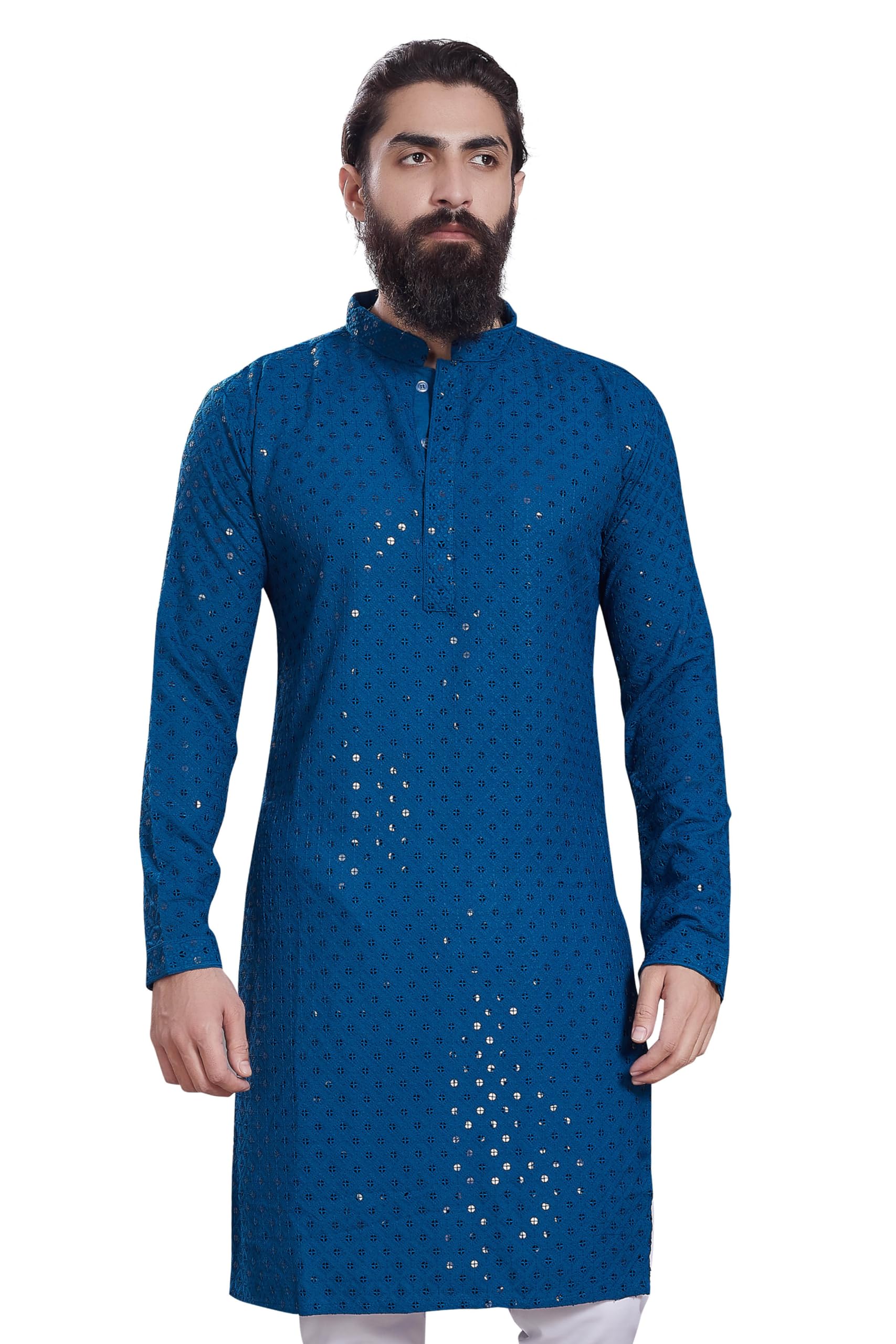 Divisive Men's Sequince Embroidered Cotton Blend Only Slim Fit Kurta (Dkrt228_M_Teal)