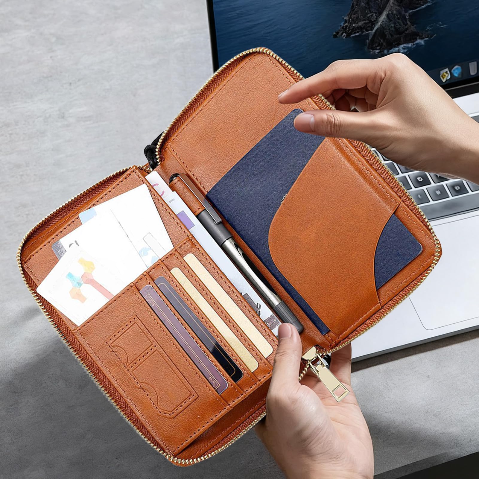 Soporte para Pasaporte para Viajes, Organizador Impermeable con múltiples