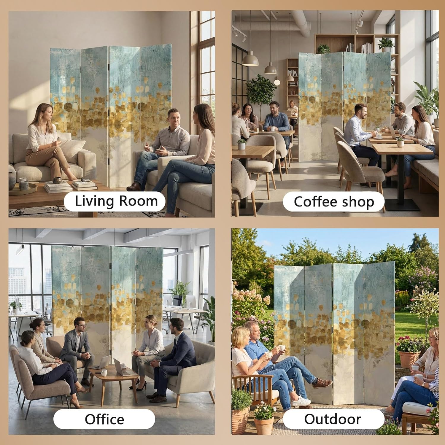 Freestanding Room Divider, 3/4/5/6 Panels Folding Privacy Screen, Canvas Partition Room Dividers, Solid Wood Frame Decorative Wall Panels for Indoor Home Office(Style4,3 Panel)