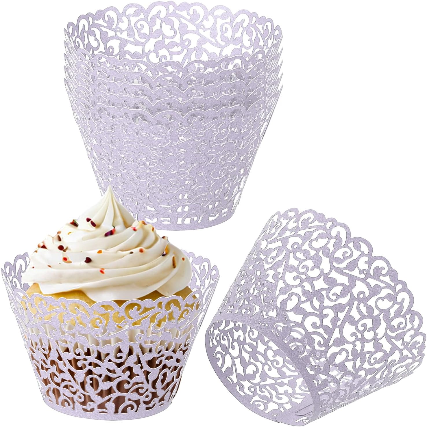 PATIKIL Cupcake Wrappers Paper, 50 Pack Baking Cups Standard Vine Decoration for Anniversary Birthday Weddings and Parties, Light Purple