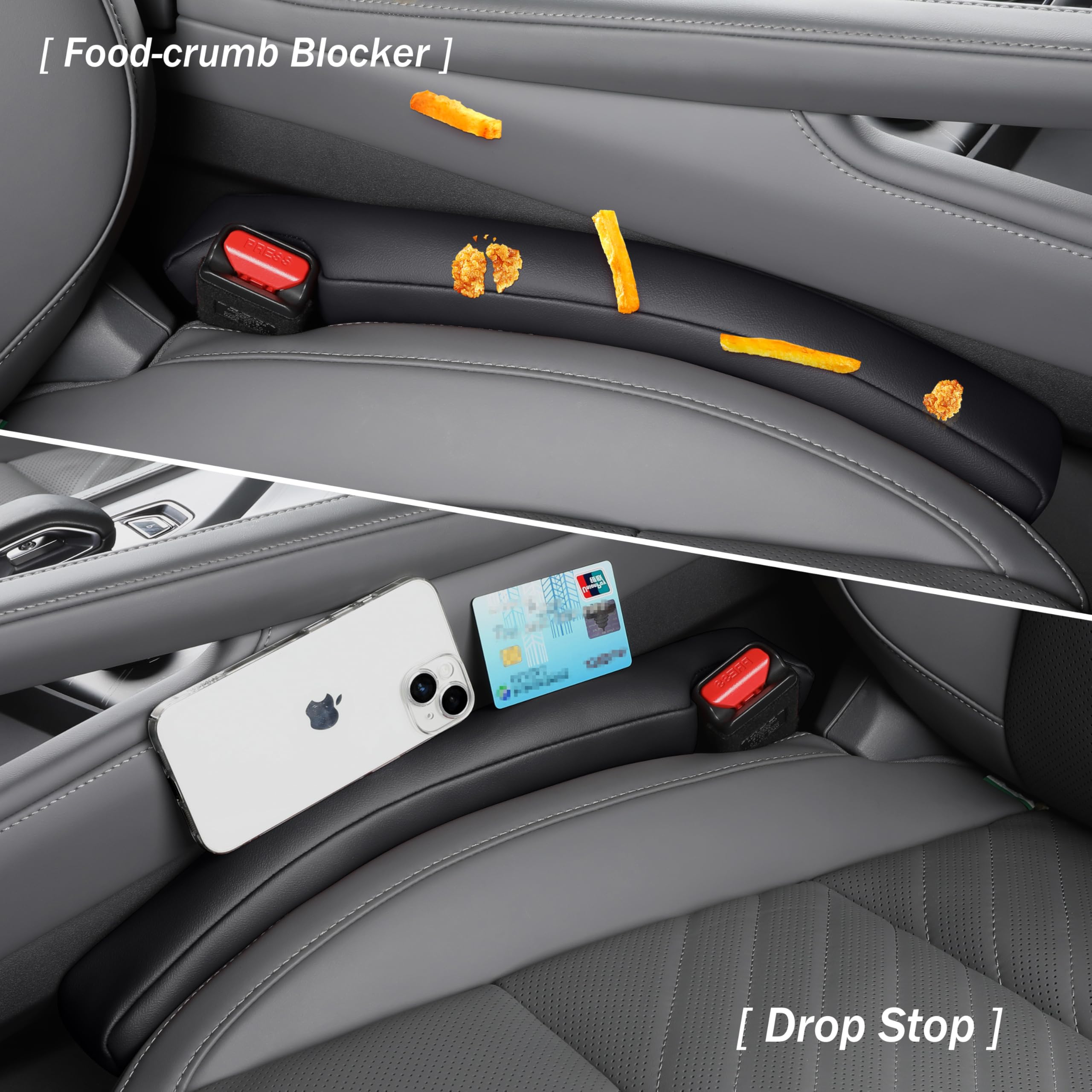2Ps Riempitivo Fessure sedili Auto Pelle Sintetica PU, riempimento del Divario del Sedile,para-Fessure sedili Auto(Nero)