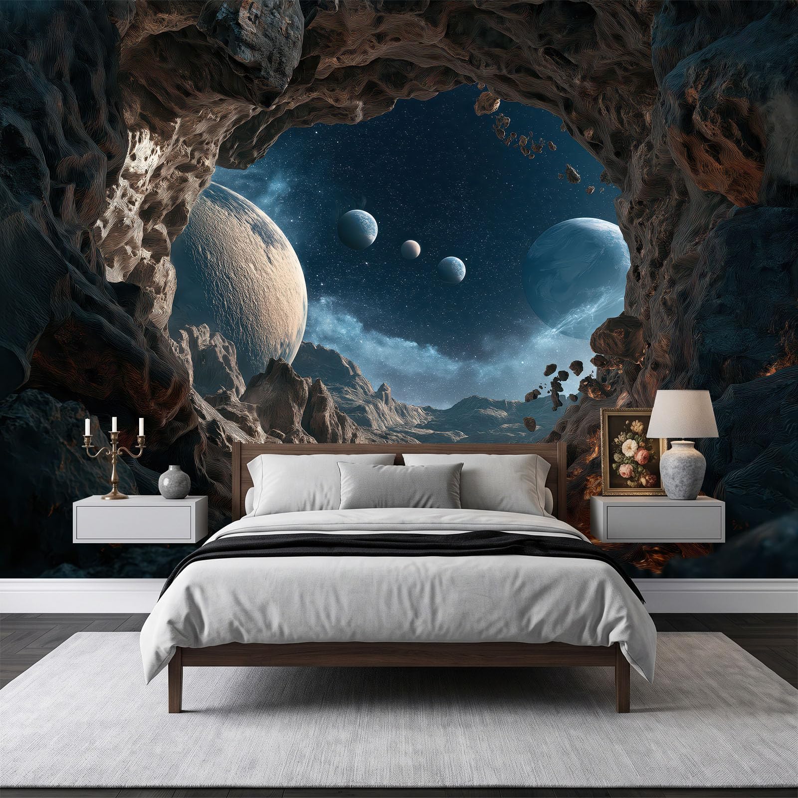 Tapeta 3D Panoramiczny obraz ścienny 500 x 280 cm Fantasy Universum Planetenlandschaften tapeta gobelin plakat panoramiczny salon dekoracja ścienna do pokoju dziecięcego, ciemnoszary