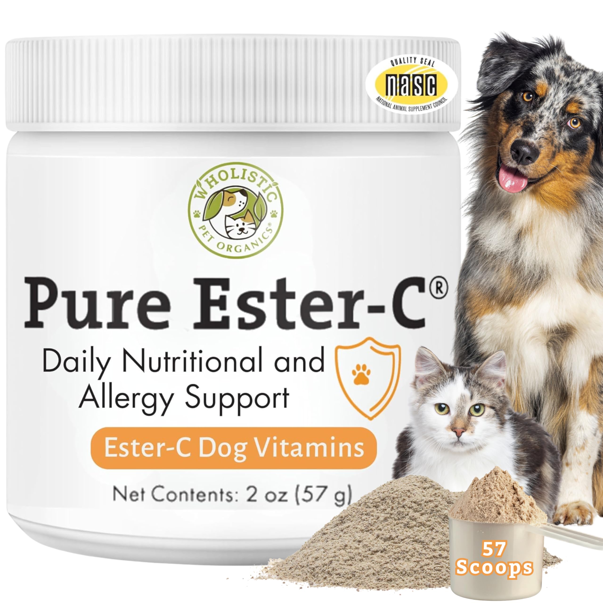 Ester-C Powder for Dogs & Cats - Cat & Dog Allergy & Itch Relief - Vitamin C Immune Support Supplement - Itchy Skin Support for Seasonal Dog Allergy Relief - 2 oz - 57 Scoops