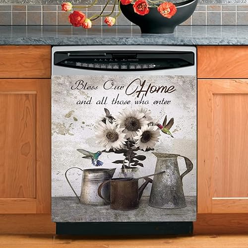 Bless Home - Funda magnética decorativa para lavavajillas, diseño retro de girasol para lavavajillas, calcomanía magnética para refrigerador y