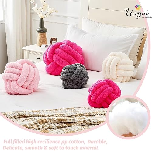 Miniatura 3 de Uvvyui Bola de almohada de nudo, almohadas decorativas suaves para el hogar, almohada redonda, almohada de felpa anudada hecha a mano, cojín redondo