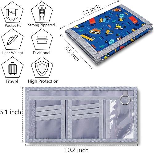 Miniatura 5 de TATAANTY Billetera para niños y niñas de 3 a 16 años, billeteras plegables con bolsillo para monedas con cremallera para niños pequeños, Car4, Coche