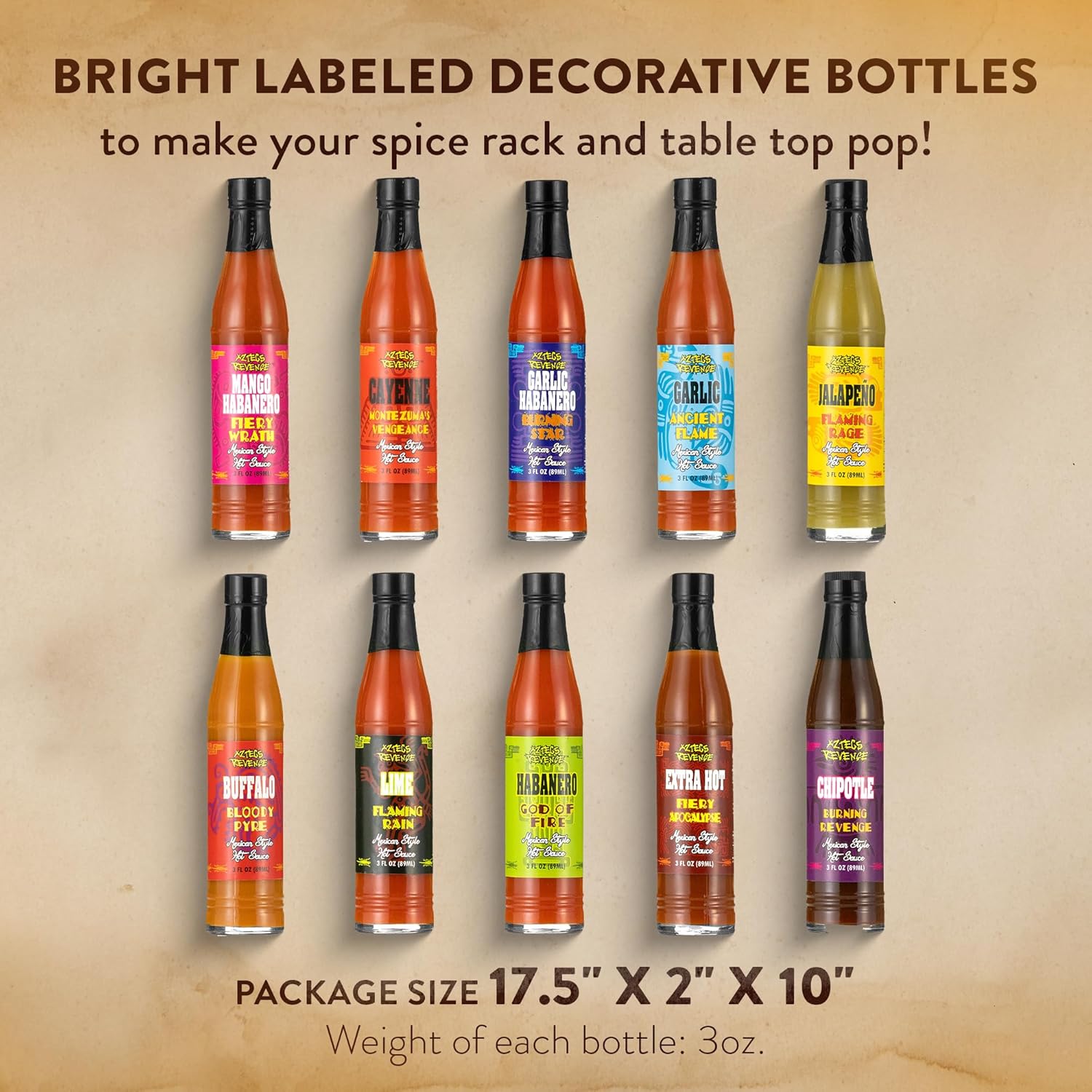 Aztecs Revenge Mexican Style Hot Sauce Variety Pack - 10 Hot Sauce Bottles Gift Set - Image 6