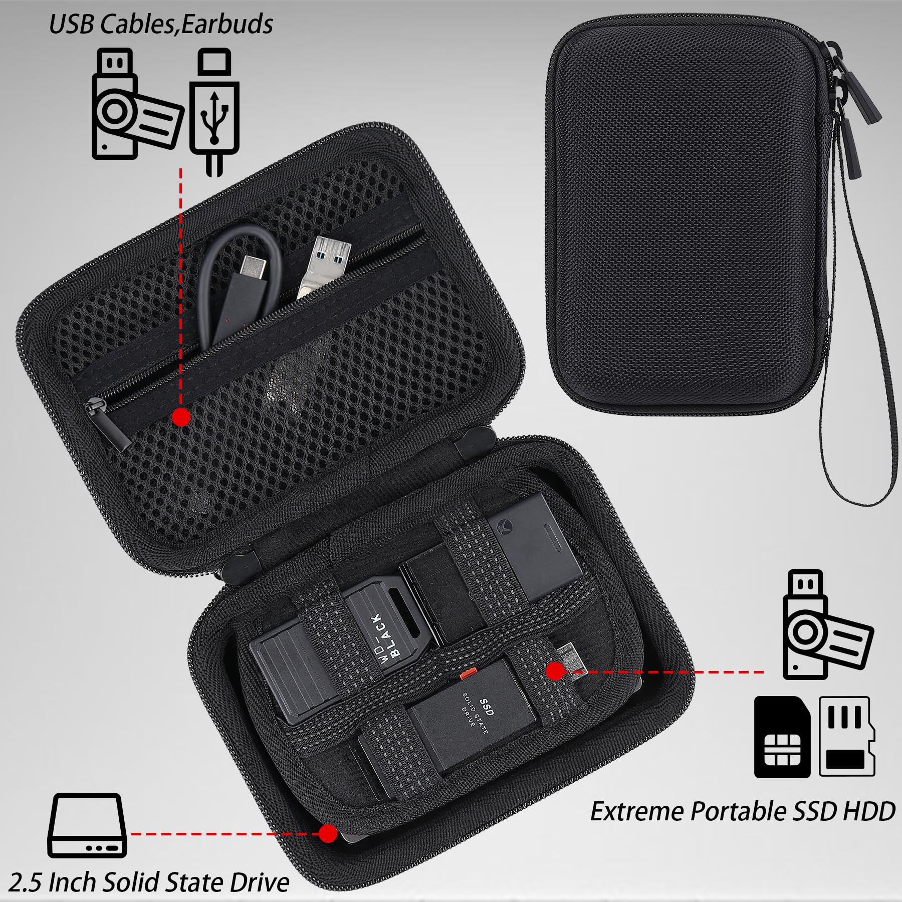 co2CREA cassa custodia borsa per Seagate Storage Expansion Card/Crucial X9 X10 Pro/WD Elements SE Unità a stato solido portatile,portatile a stato solido da 2,5 pollici(solo scatola)