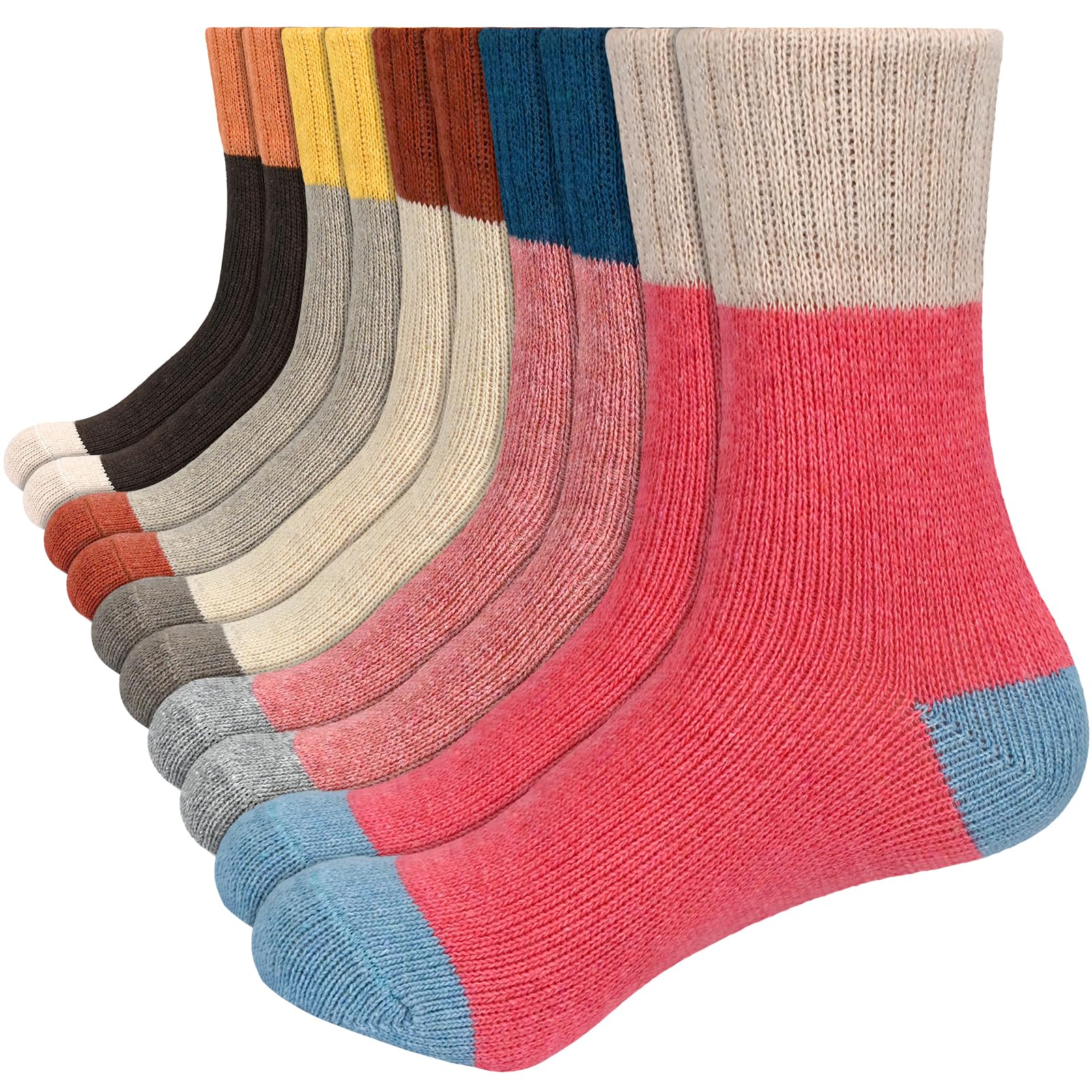 ouhos 5 Pairs Womens Ladies Thermal Winter Walking Hiking Work Wool Socks, Thick Warm Cosy Boot Socks for Women Size 4-7 Multipack