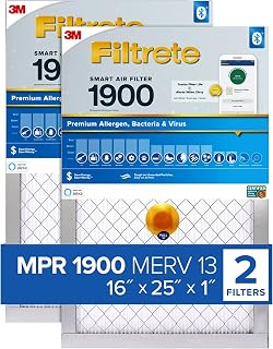 Filtrete 16x25x1 Smart Air Filter, MPR 1900 MERV 13, 1-Inch Premium Allergen, Bacteria and Virus Air Filters for ACs and Furnaces, 2 Filters
