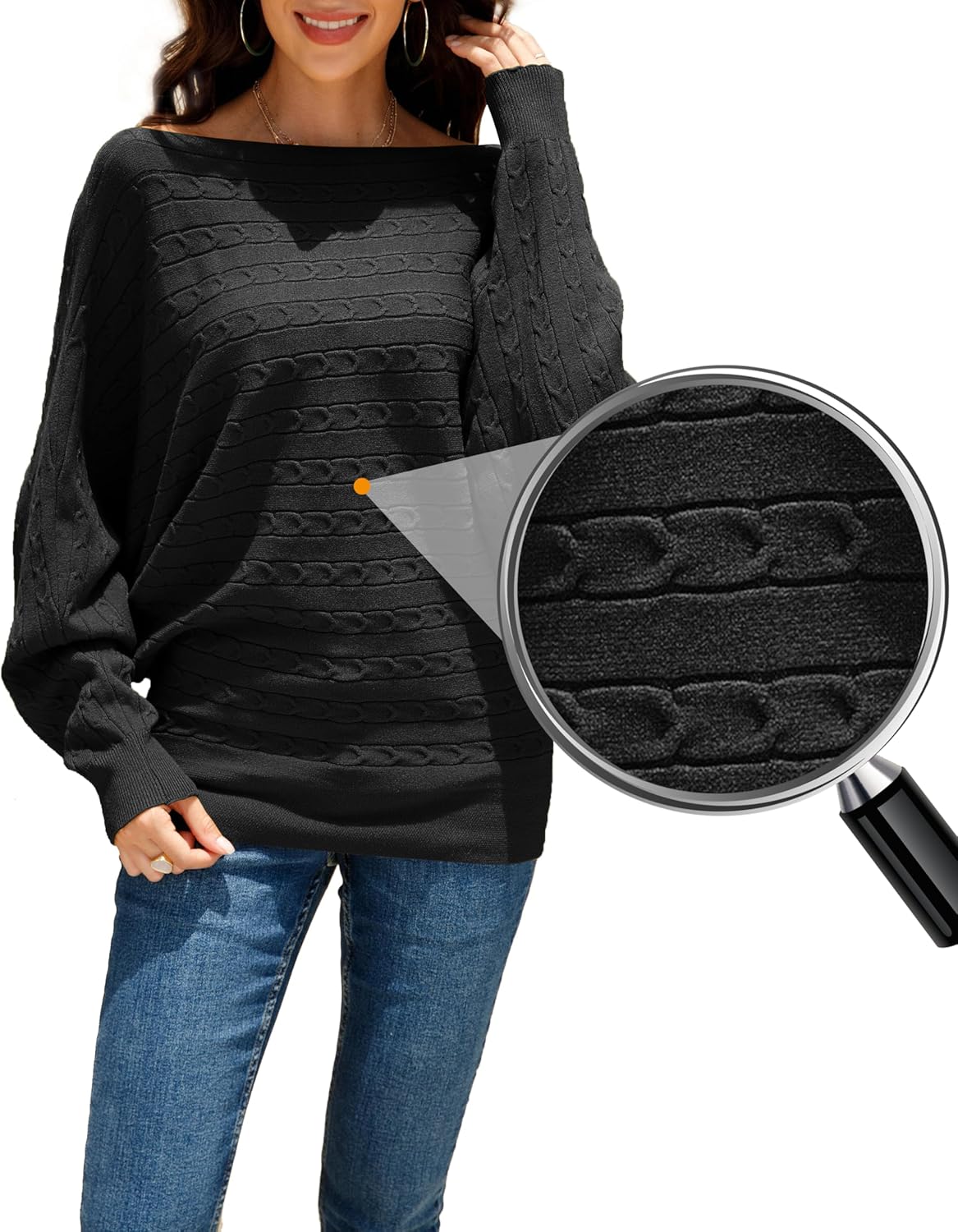 MAKARTHY Boat Neck Sweater Batwing Sleeves Dolman Knitted Sweaters and Pullovers Tops for Women