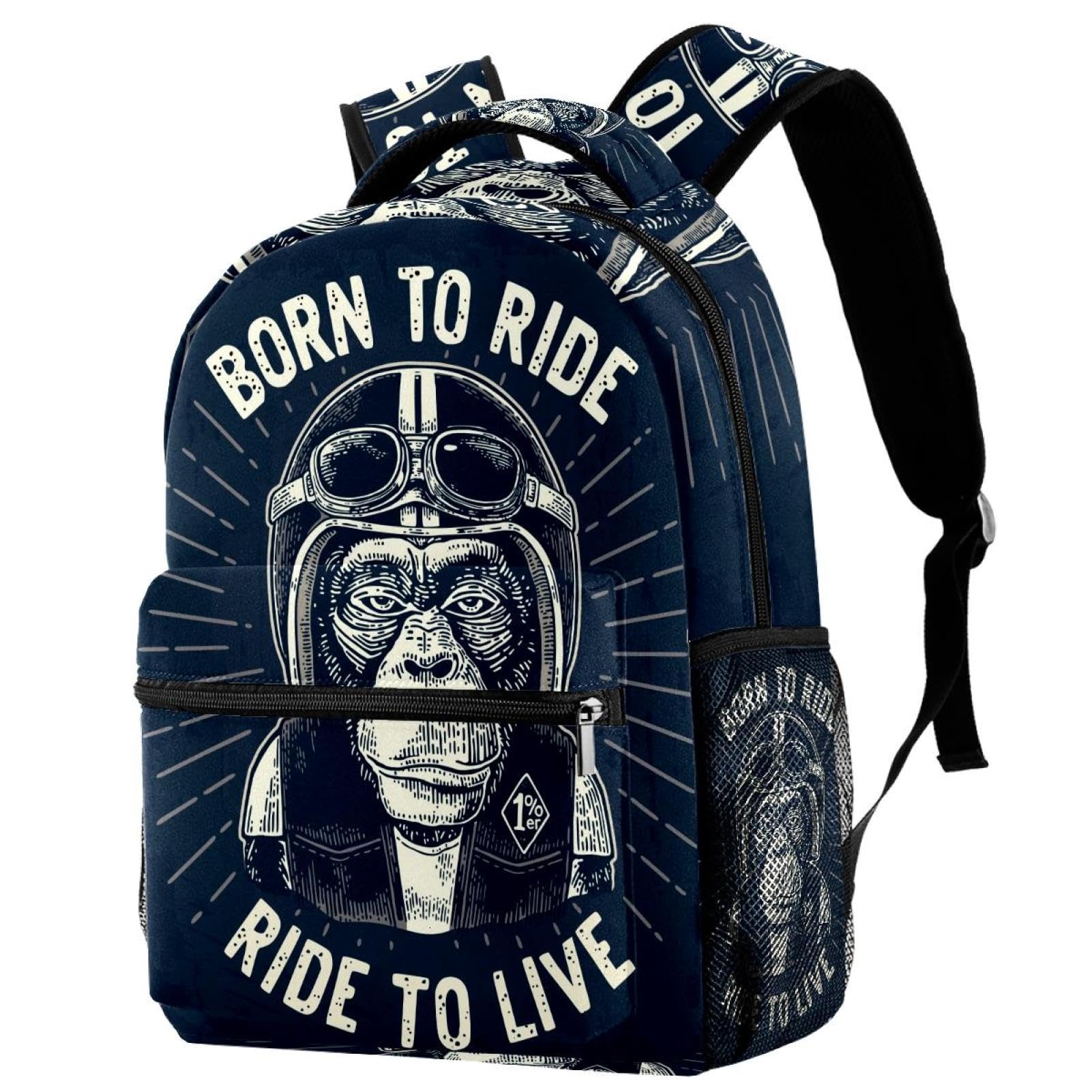 Sac à dos imprimé singe avec casque grand compartiment ado multicolore 40cm - 7