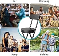 Vista 7 de Taburete plegable, taburete de bar plegable acolchado acolchado, 18 pulgadas de altura negra, taburete portátil resistente con capacidad de 300