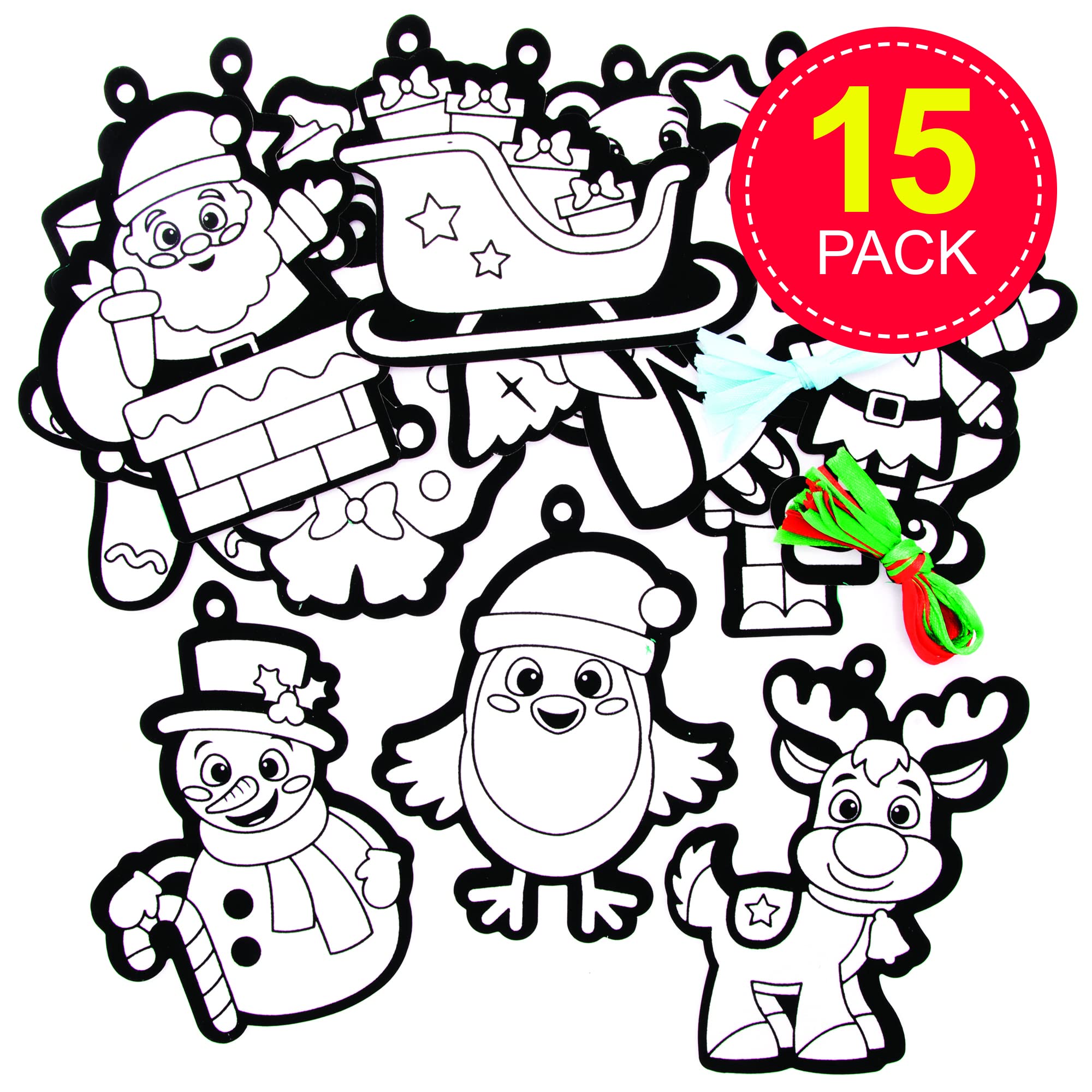 Baker Ross FC255 Kerststal Inkleurbare Decoraties - Pak Van 15 Knutsels Voor Kinderen Om Te Ontwerpen En Weer Te Geven Ideaal Voor Kerstkunst En Handwerkprojecten